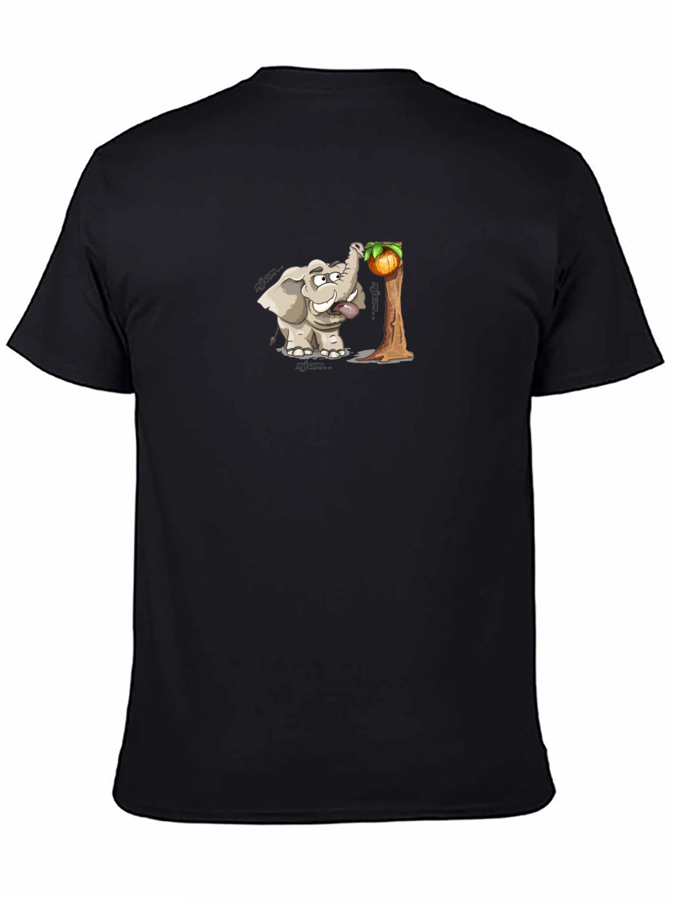 Elephant Cartoon Print Black T-Shirt