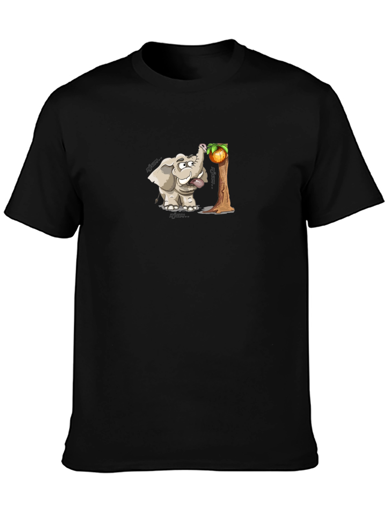 Elephant Cartoon Print Black T-Shirt