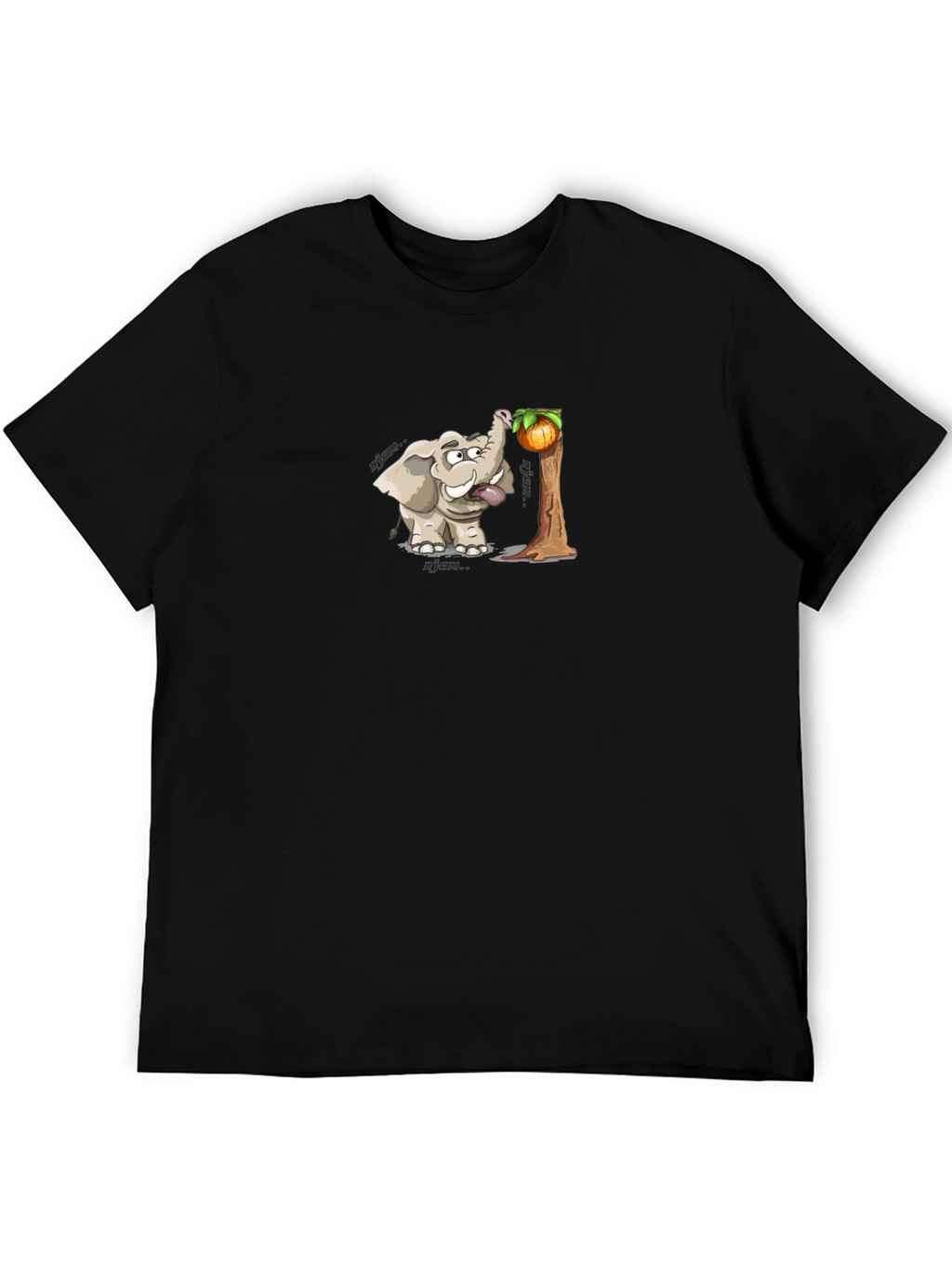 Elephant Cartoon Print Black T-Shirt