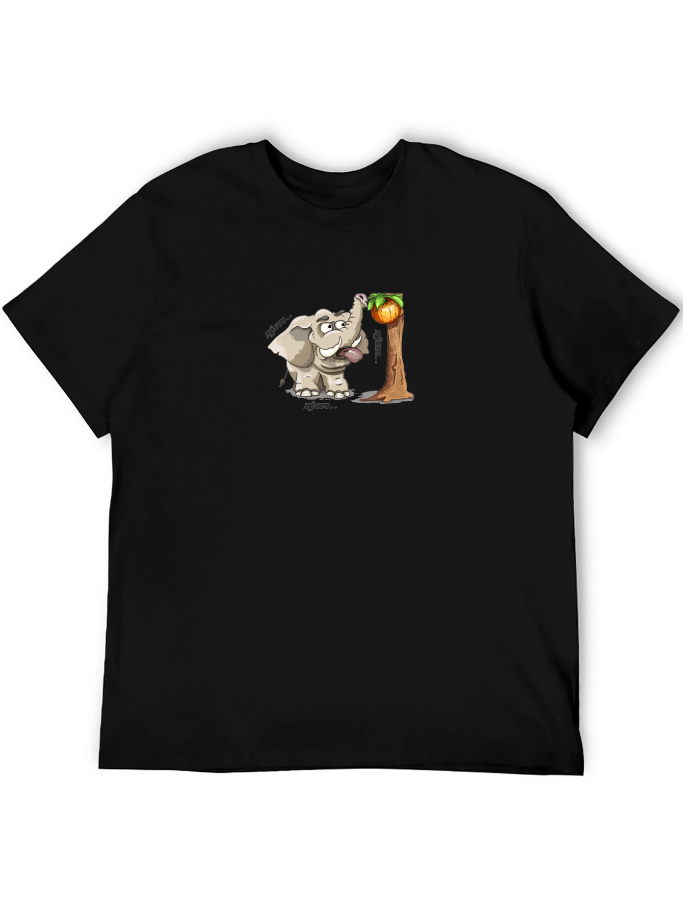 Elephant Cartoon Print Black T-Shirt