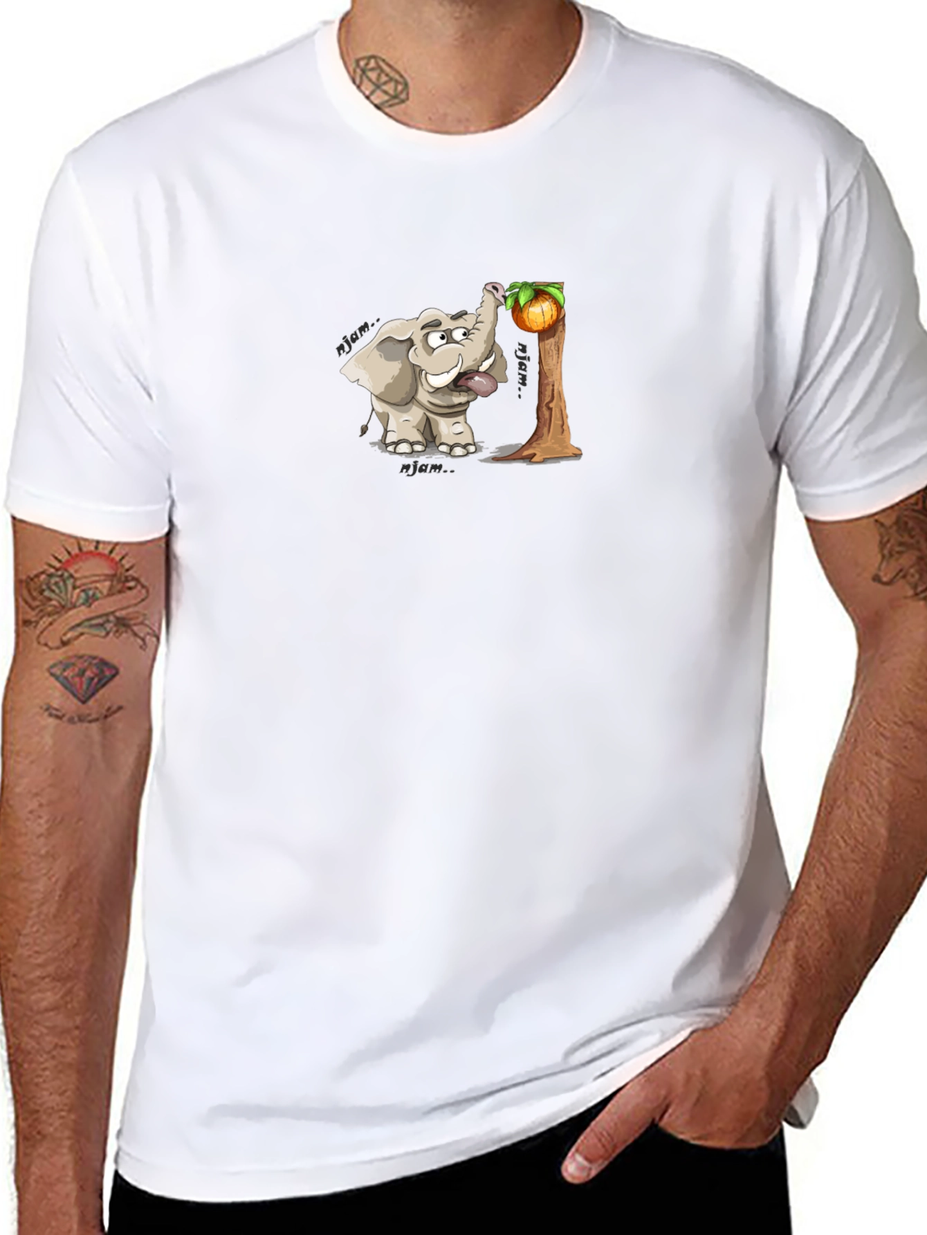 Elephant Cartoon Print Black T-Shirt