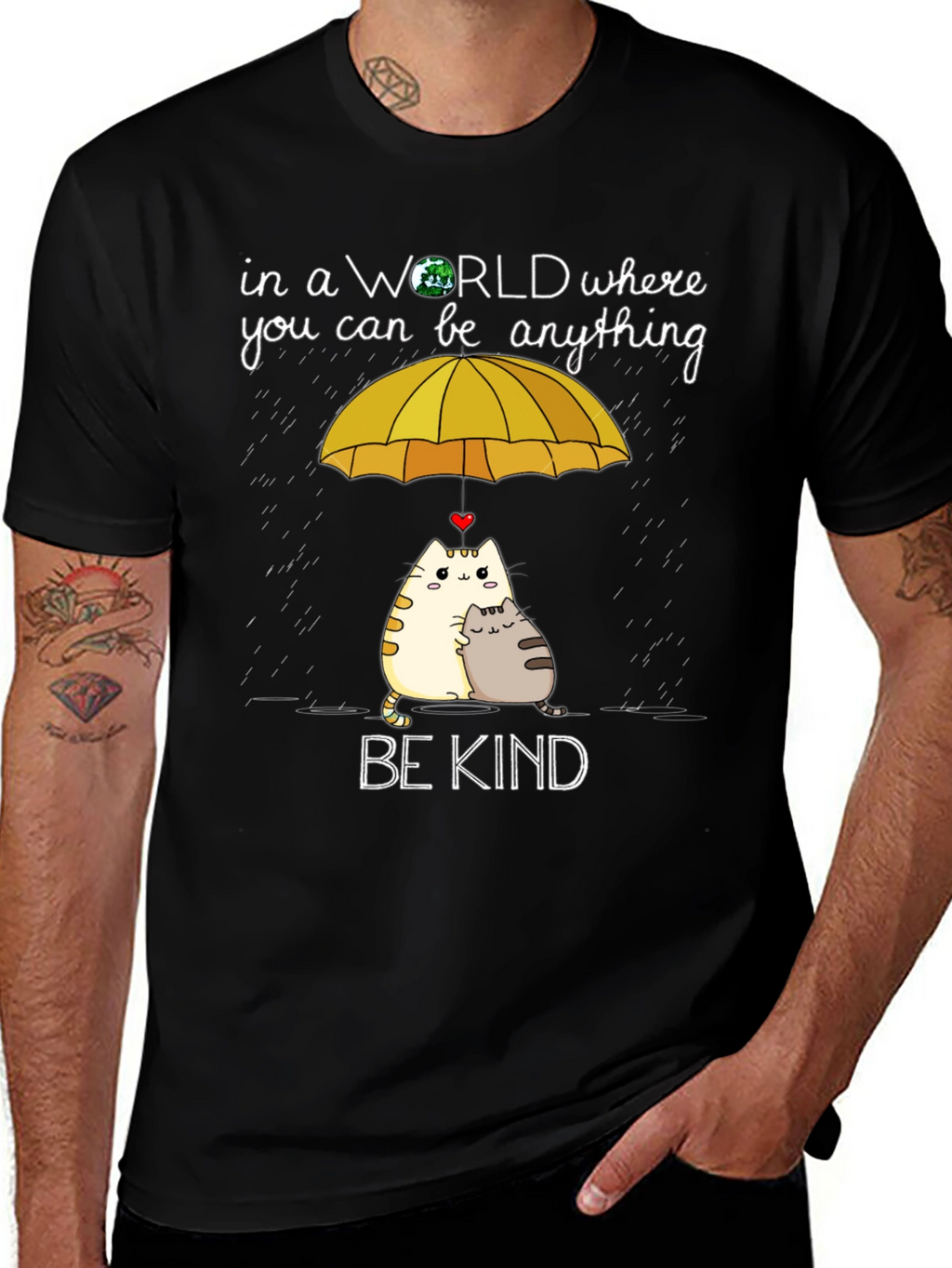 Be Kind Cats Under Umbrella Graphic Tee