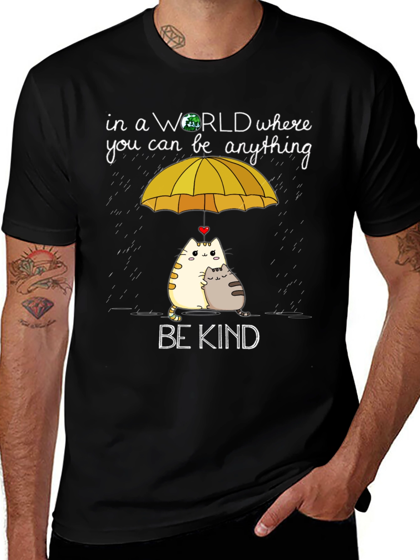 Be Kind Cats Under Umbrella Graphic Tee
