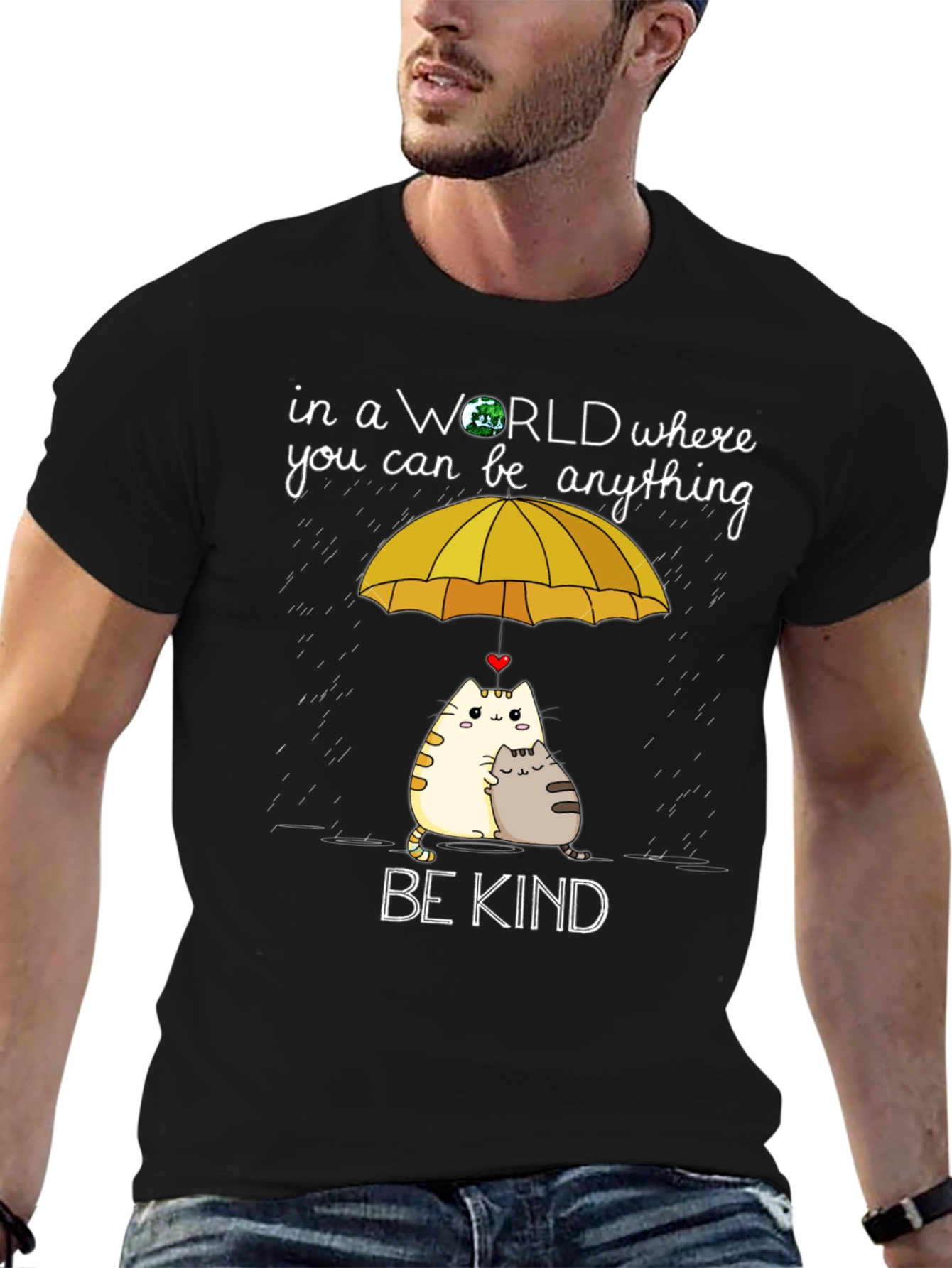 Be Kind Cats Under Umbrella Graphic Tee