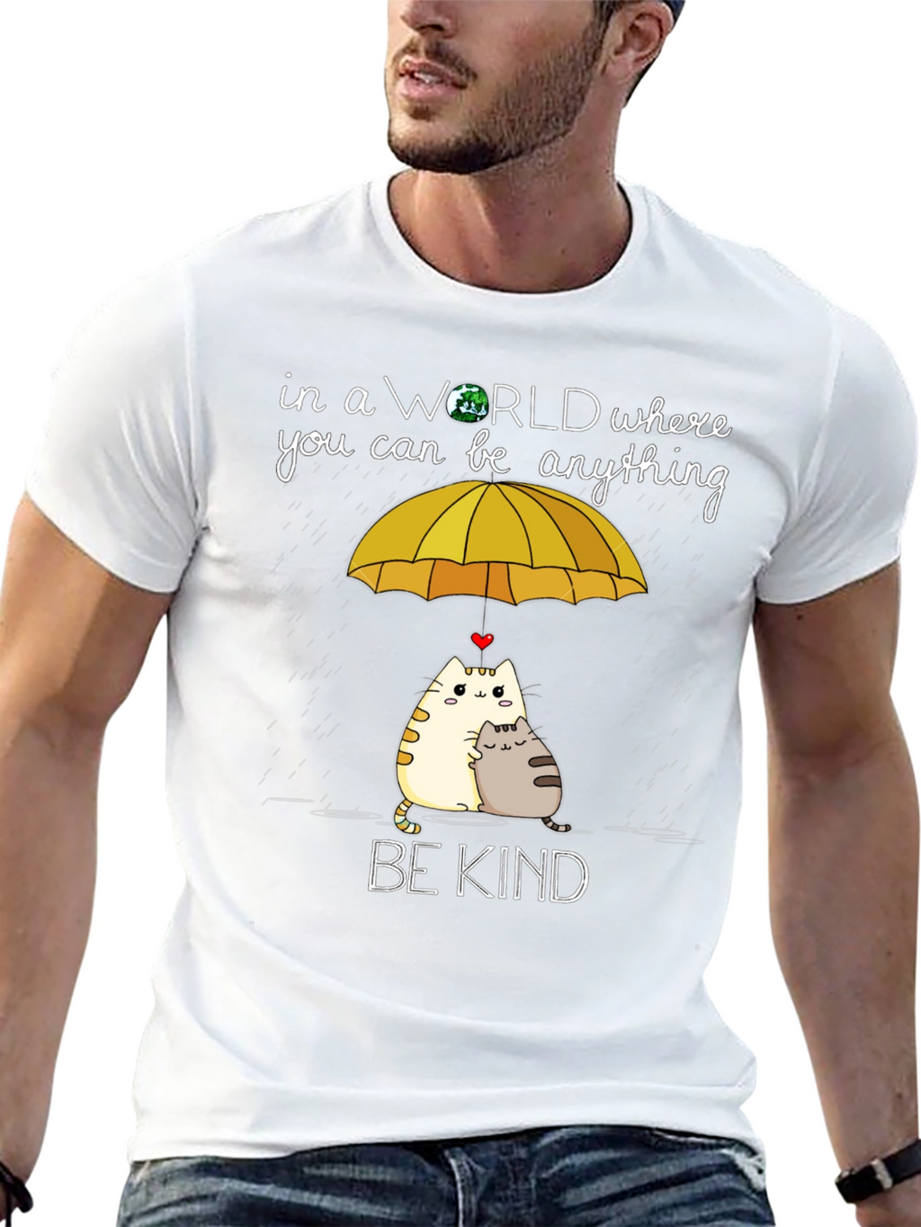 Be Kind Cats Under Umbrella Graphic Tee