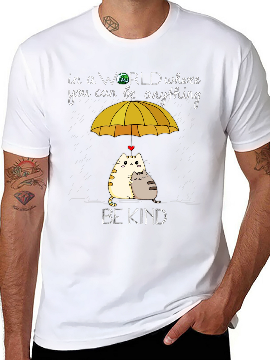 Be Kind Cats Under Umbrella Graphic Tee