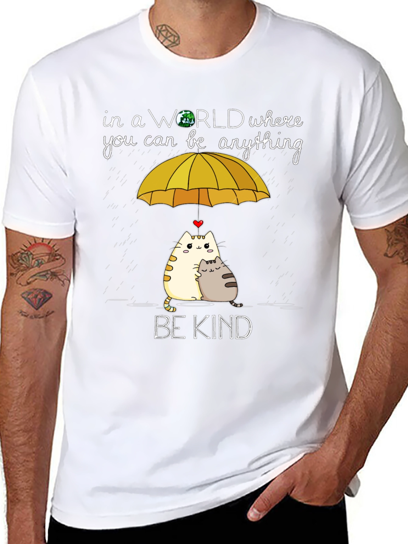 Be Kind Cats Under Umbrella Graphic Tee