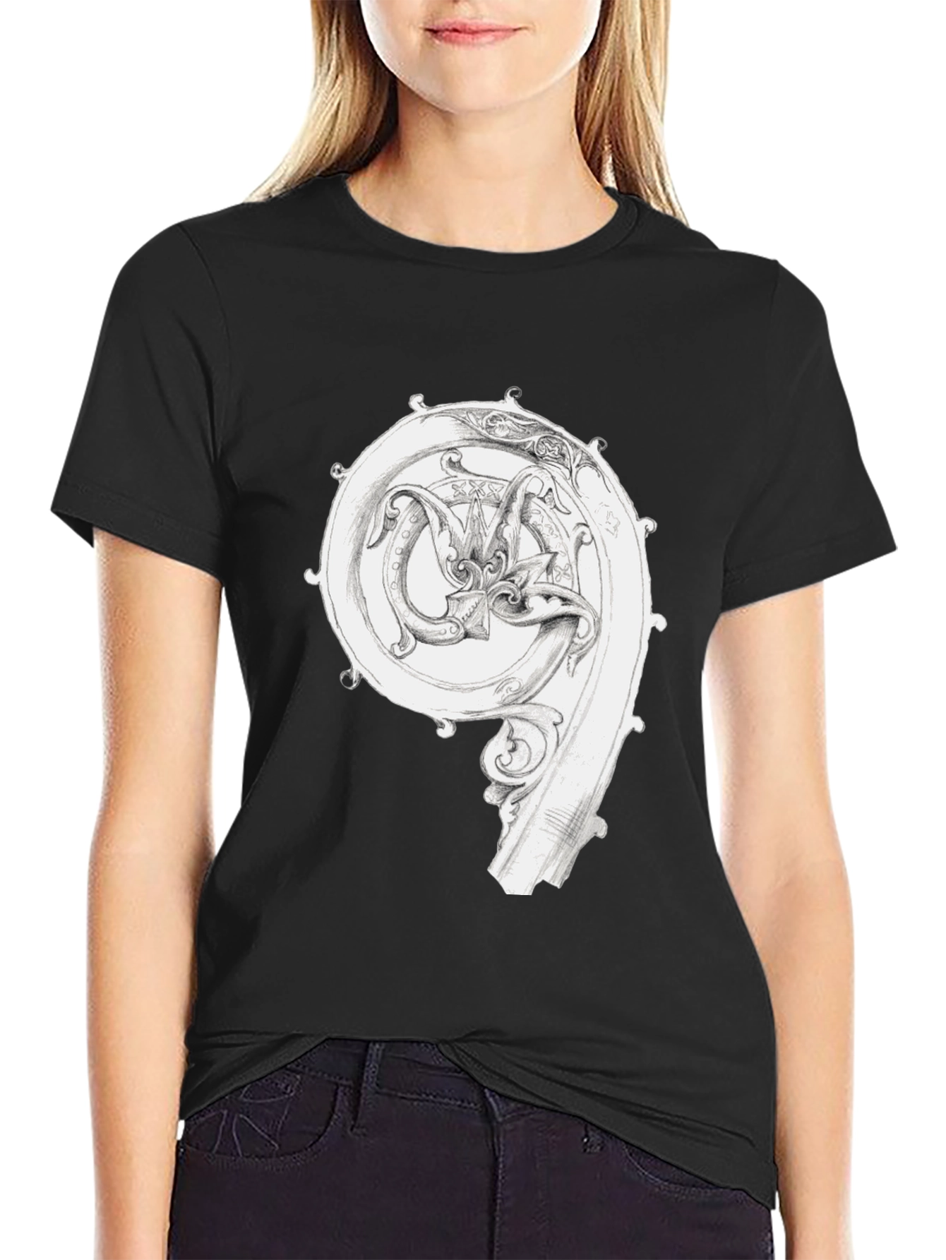 Ornate Initial T-Shirt - Unique Graphic Tee