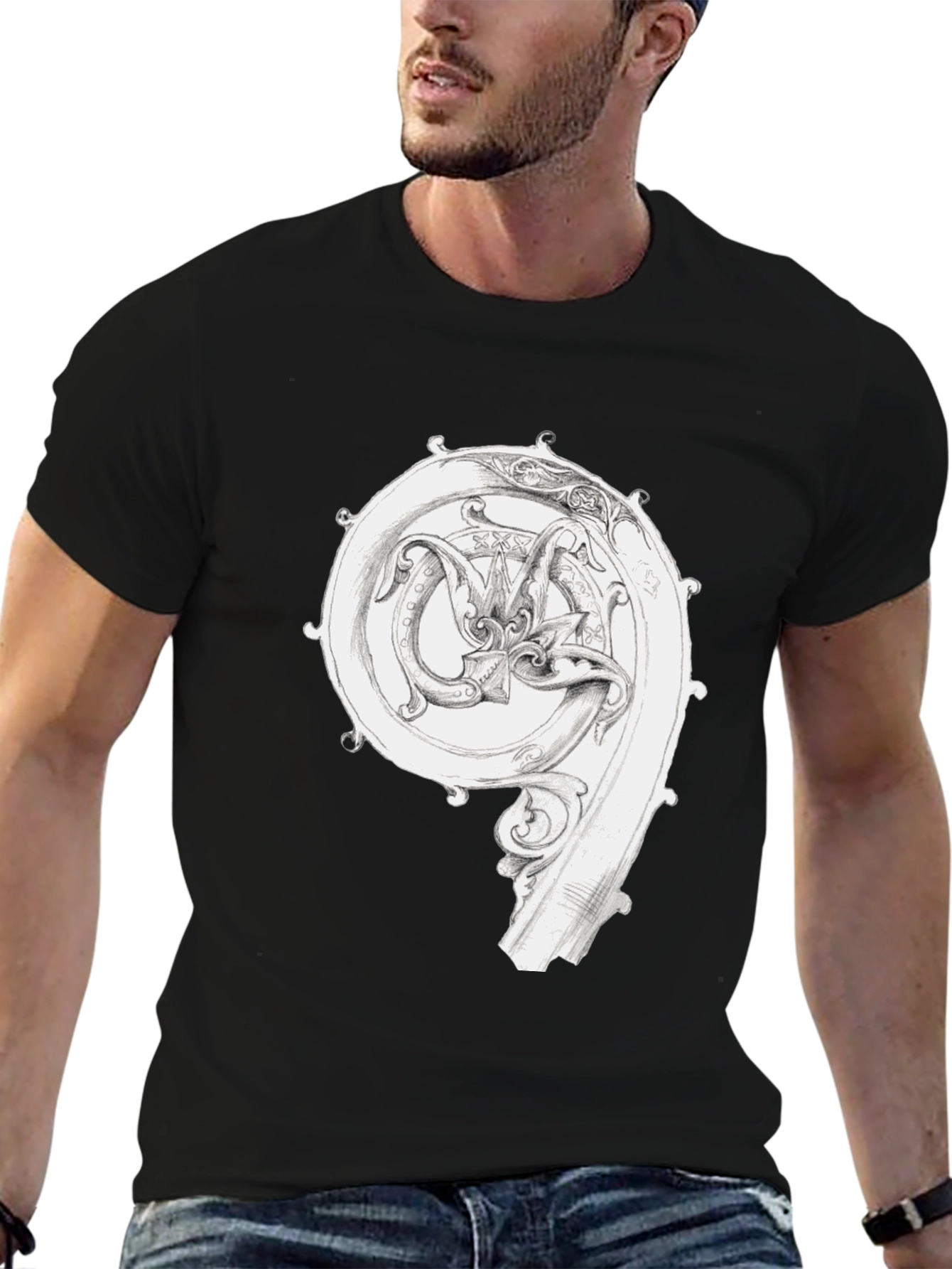Ornate Initial T-Shirt - Unique Graphic Tee