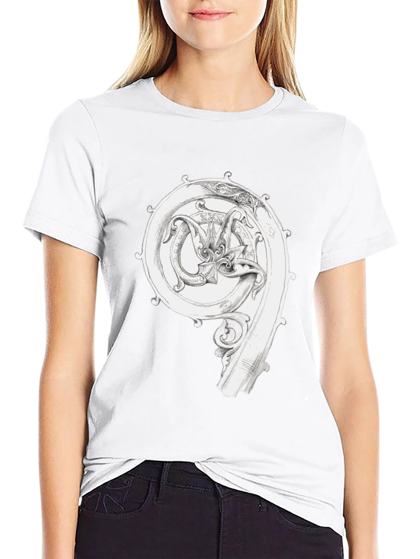 Ornate Initial T-Shirt - Unique Graphic Tee