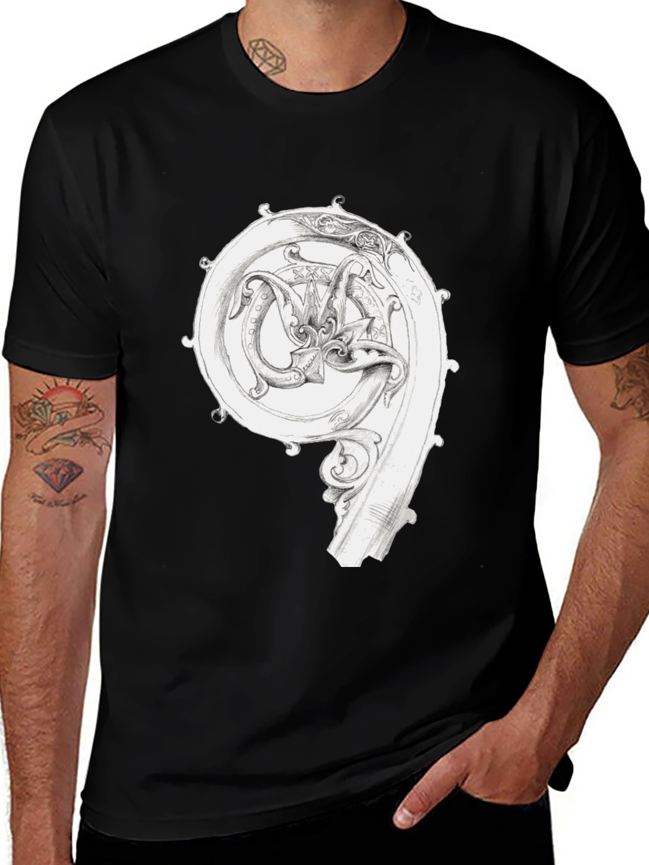 Ornate Initial T-Shirt - Unique Graphic Tee