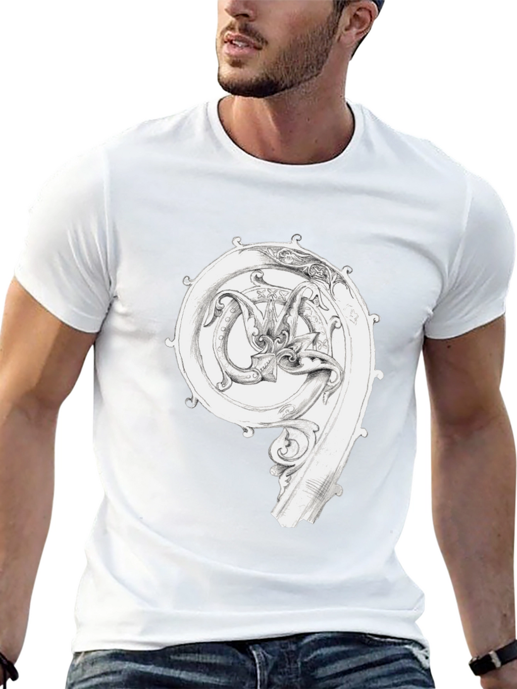 Ornate Initial T-Shirt - Unique Graphic Tee