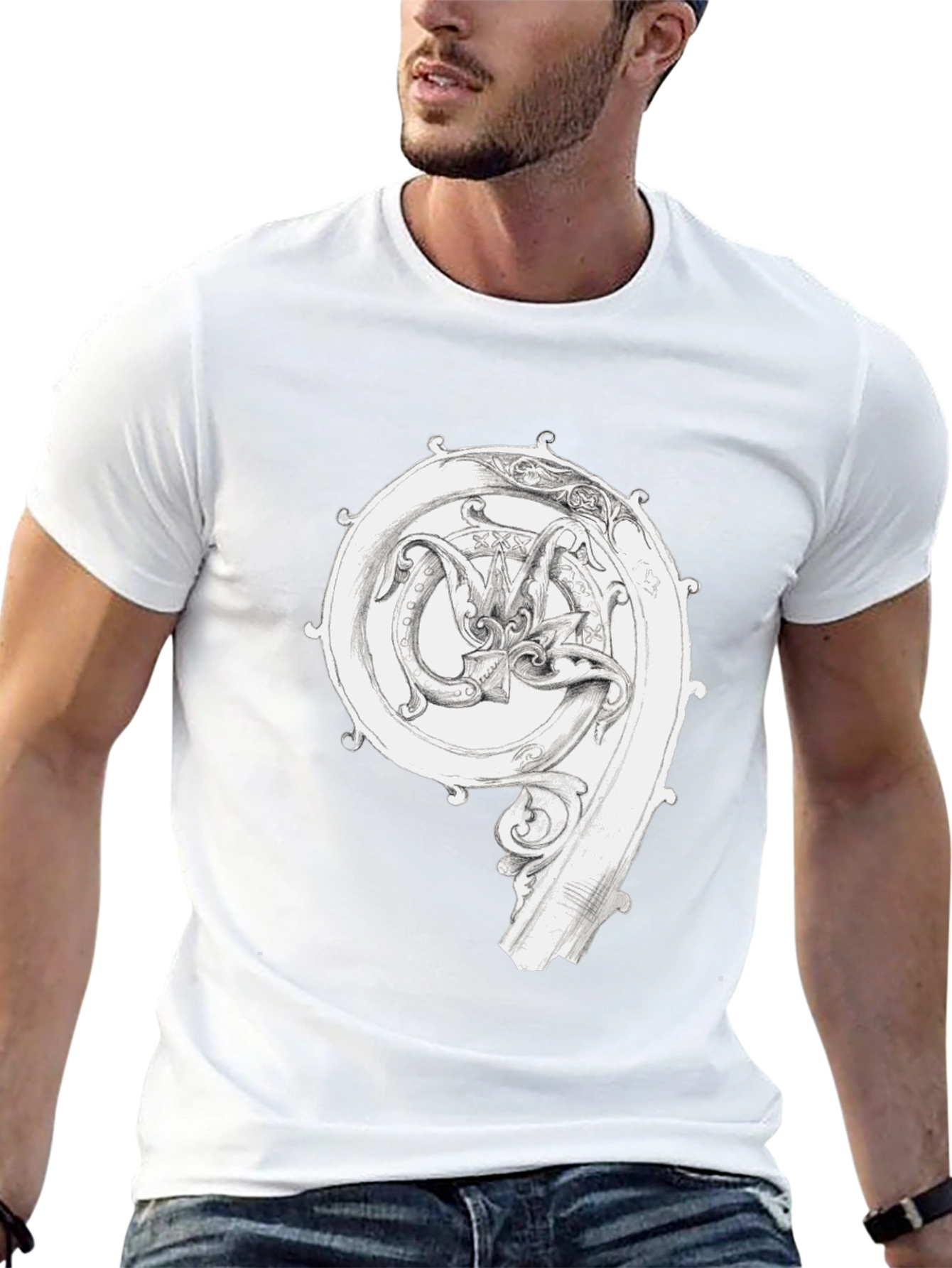 Ornate Initial T-Shirt - Unique Graphic Tee