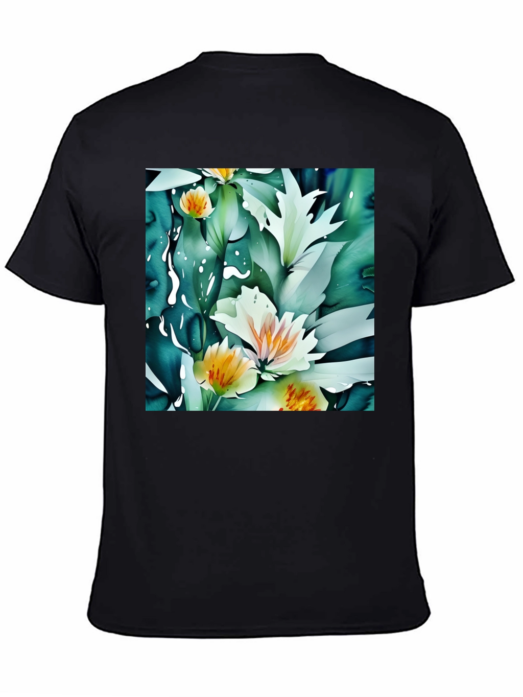 Floral Print Black T-Shirt - Artistic Botanical Design