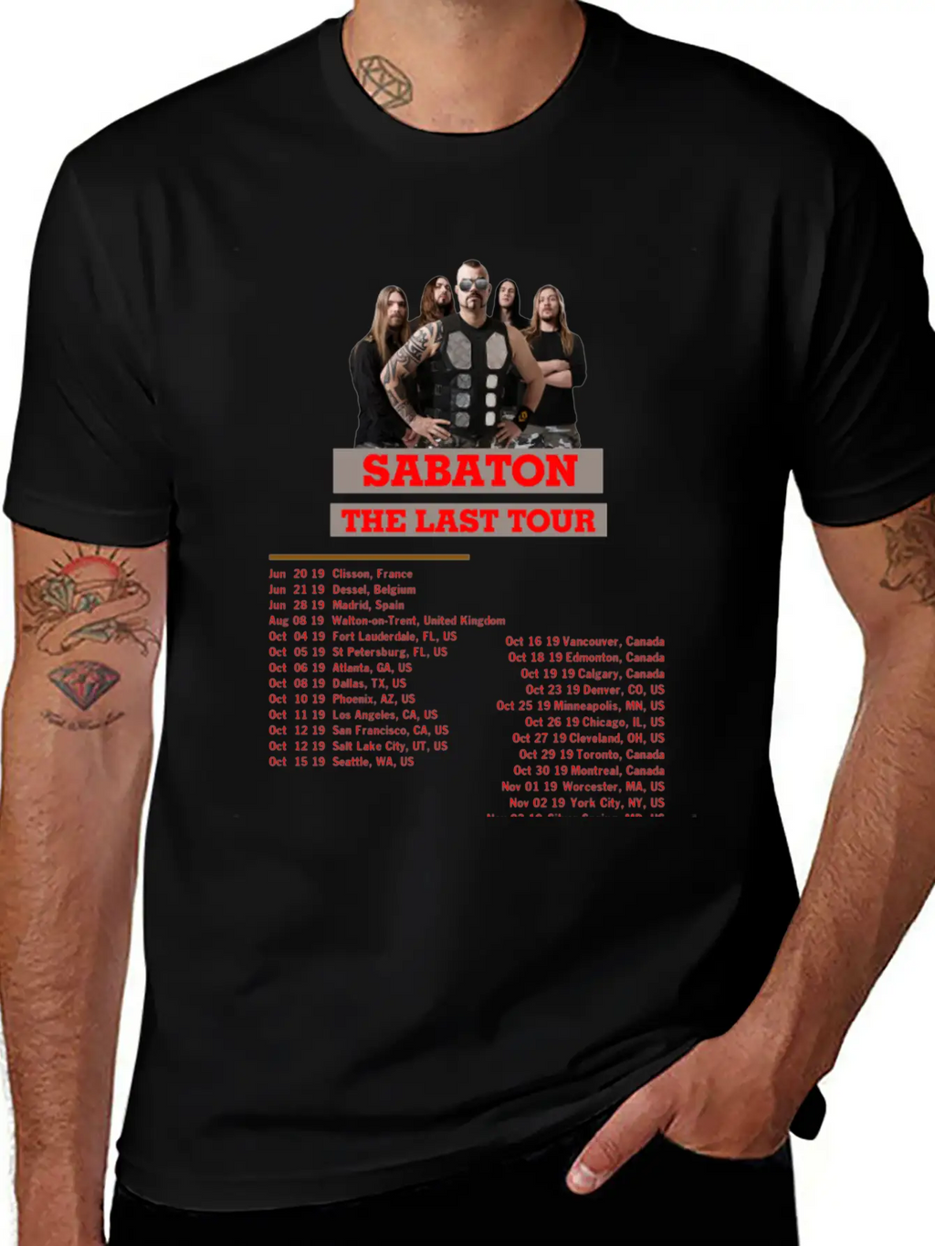 SABATON TOUR 2019 BACK Breathable Soft Cotton T-Shirt – Timeless Casual Look