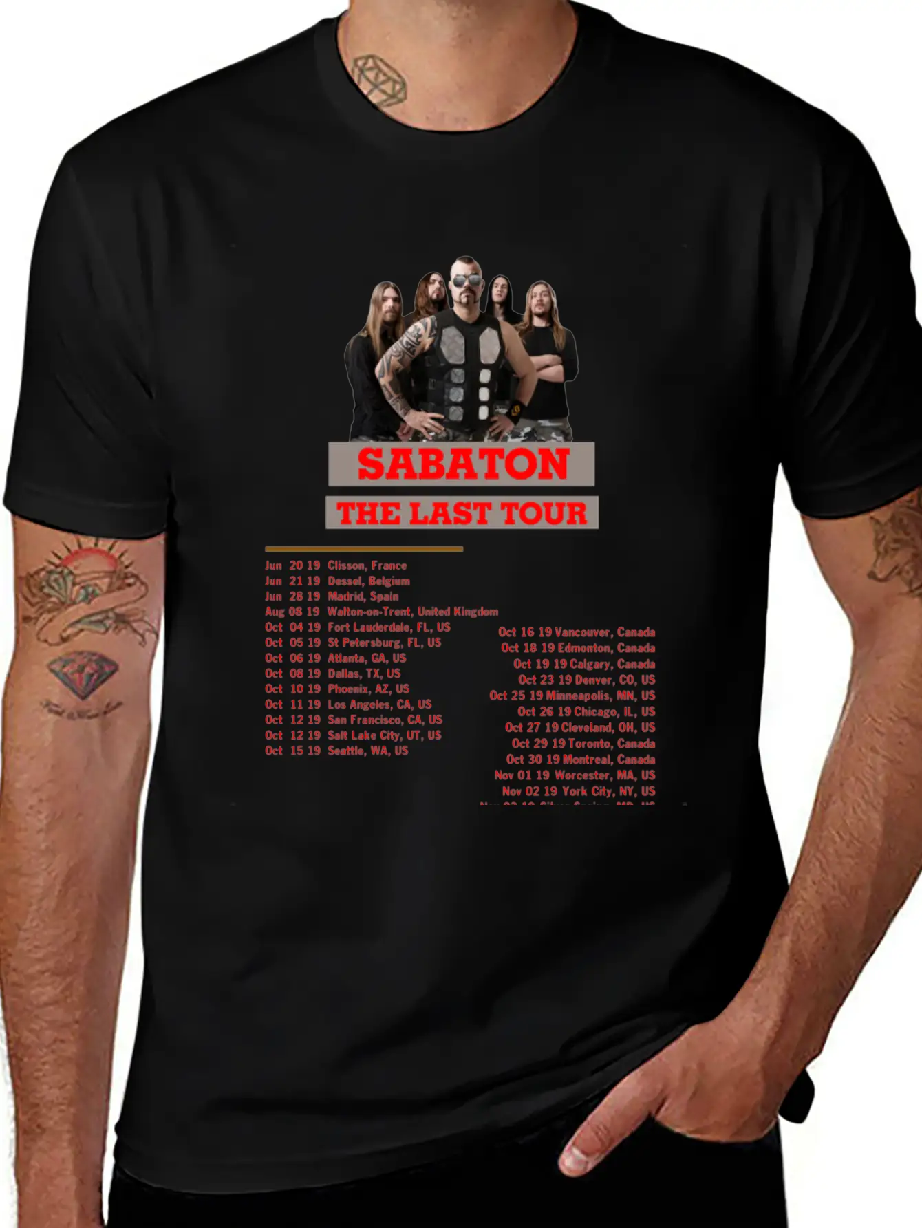 SABATON TOUR 2019 BACK Breathable Soft Cotton T-Shirt – Timeless Casual Look
