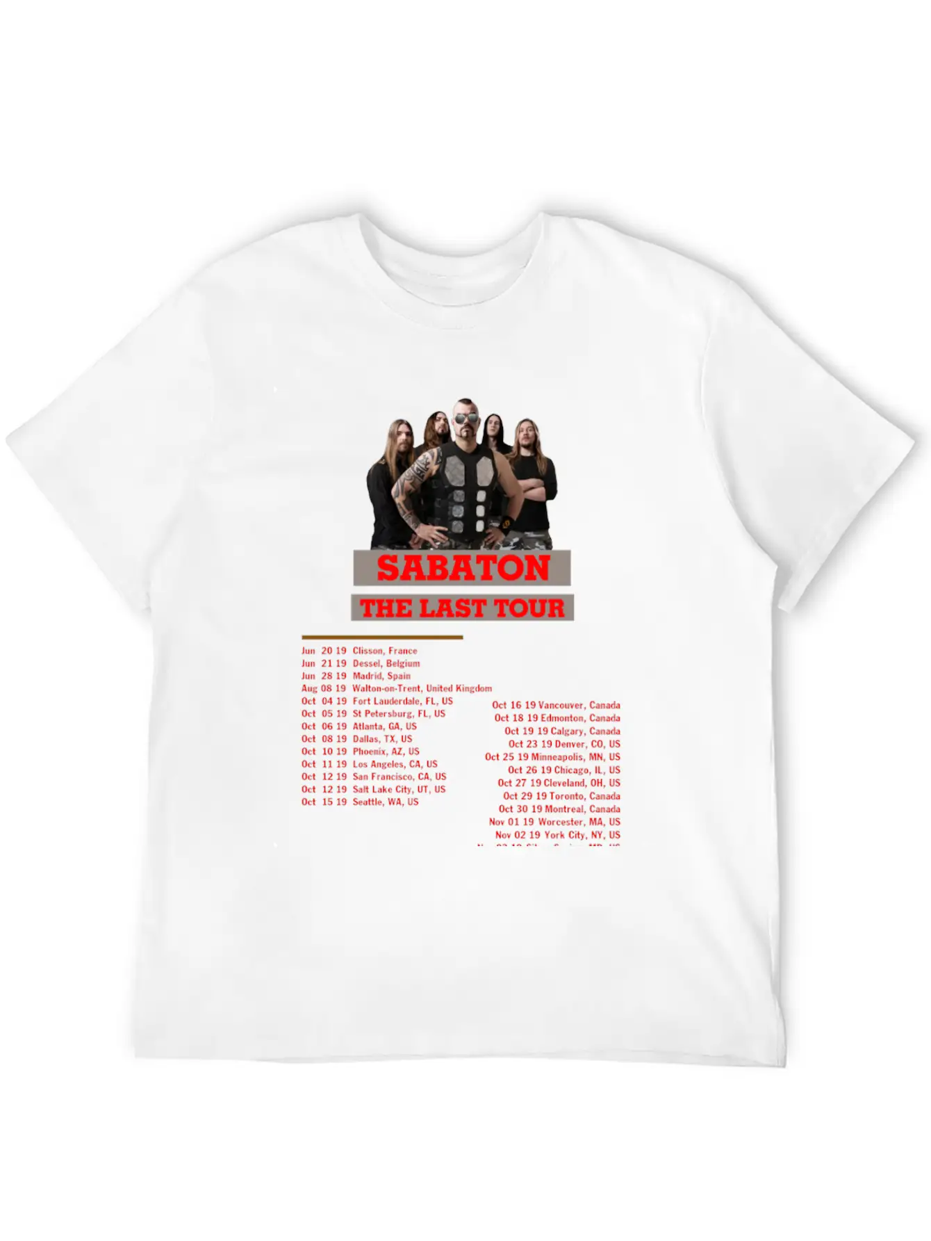 SABATON TOUR 2019 BACK Breathable Soft Cotton T-Shirt – Timeless Casual Look