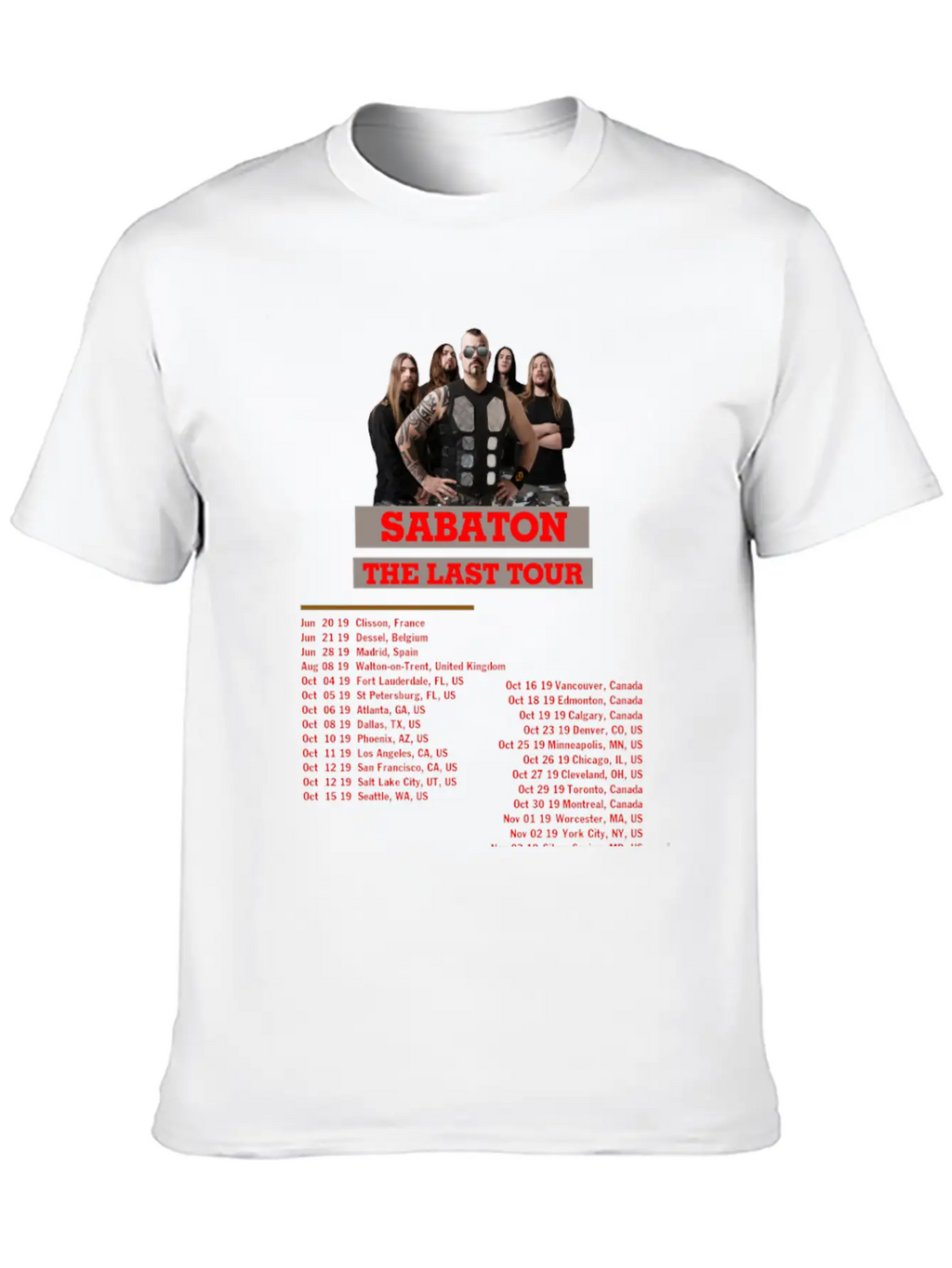 SABATON TOUR 2019 BACK Breathable Soft Cotton T-Shirt – Timeless Casual Look
