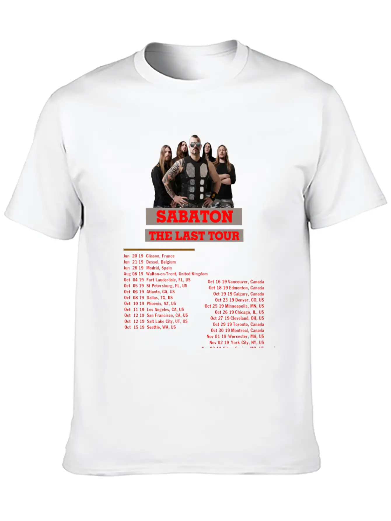 SABATON TOUR 2019 BACK Breathable Soft Cotton T-Shirt – Timeless Casual Look