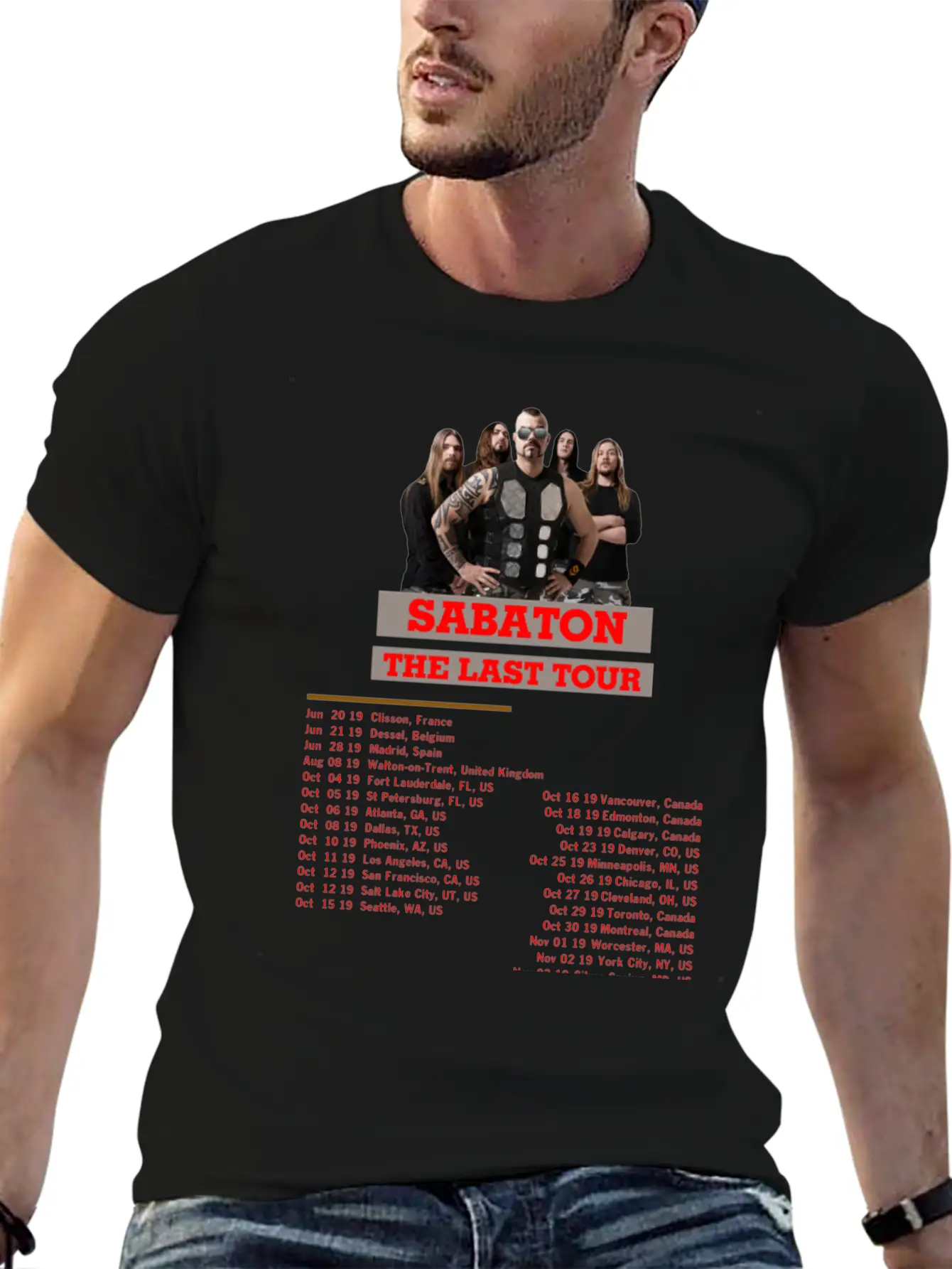 SABATON TOUR 2019 BACK Breathable Soft Cotton T-Shirt – Timeless Casual Look