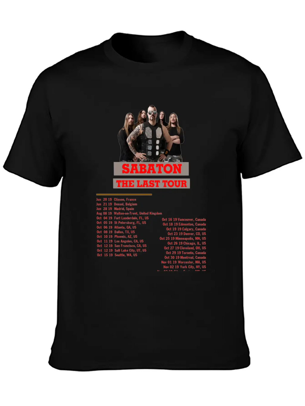 SABATON TOUR 2019 BACK Breathable Soft Cotton T-Shirt – Timeless Casual Look