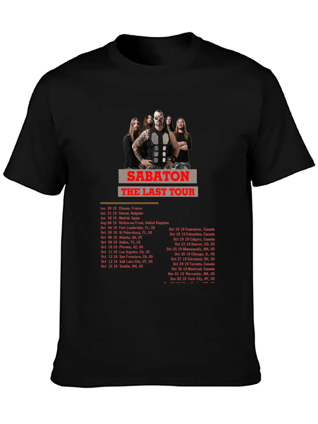 SABATON TOUR 2019 BACK Breathable Soft Cotton T-Shirt – Timeless Casual Look
