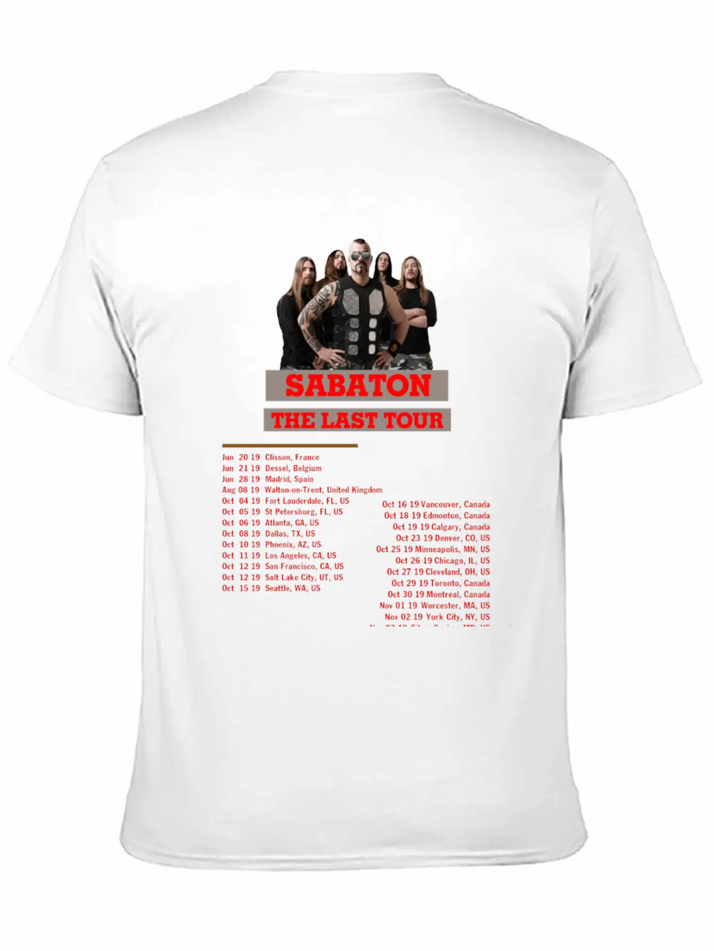 SABATON TOUR 2019 BACK Breathable Soft Cotton T-Shirt – Timeless Casual Look