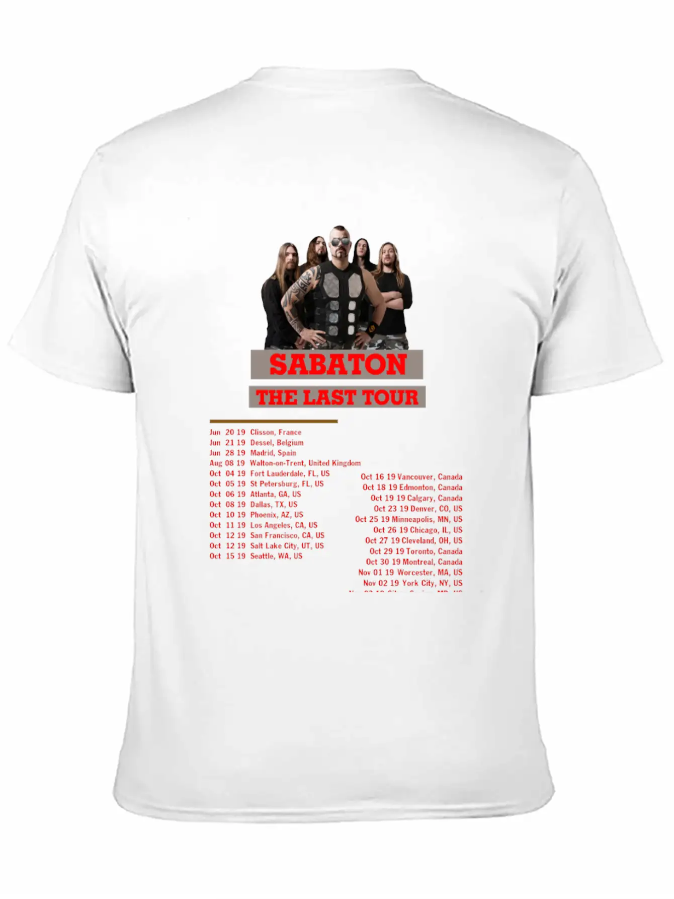 SABATON TOUR 2019 BACK Breathable Soft Cotton T-Shirt – Timeless Casual Look