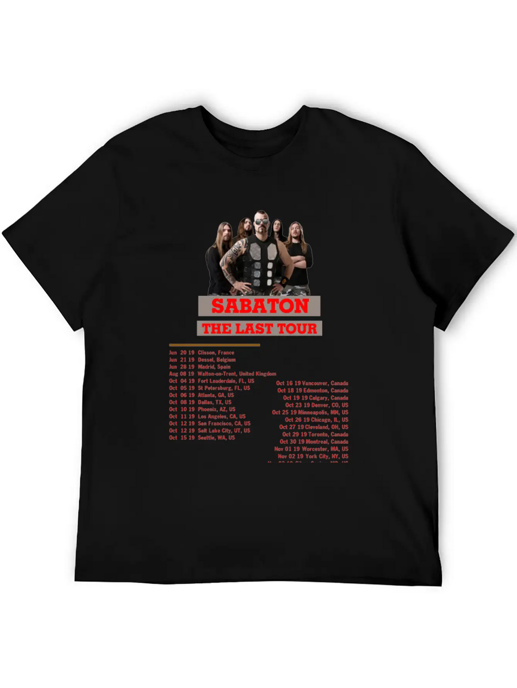 SABATON TOUR 2019 BACK Breathable Soft Cotton T-Shirt – Timeless Casual Look