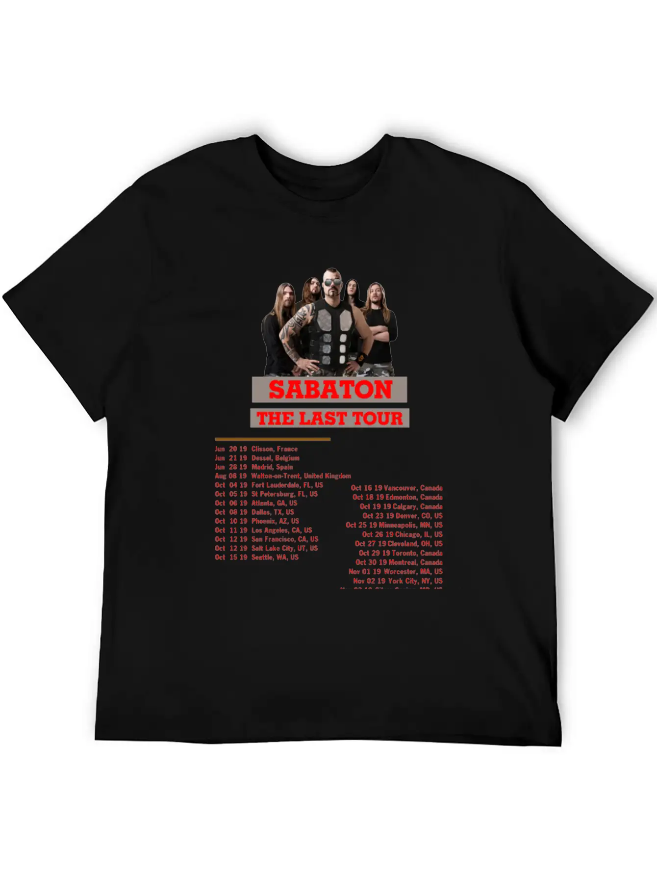 SABATON TOUR 2019 BACK Breathable Soft Cotton T-Shirt – Timeless Casual Look