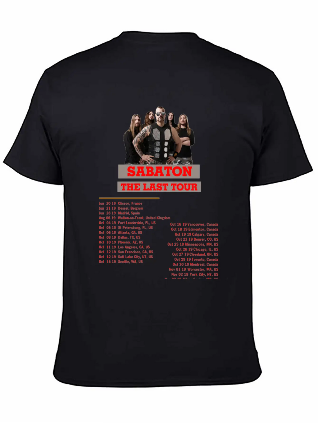SABATON TOUR 2019 BACK Breathable Soft Cotton T-Shirt – Timeless Casual Look
