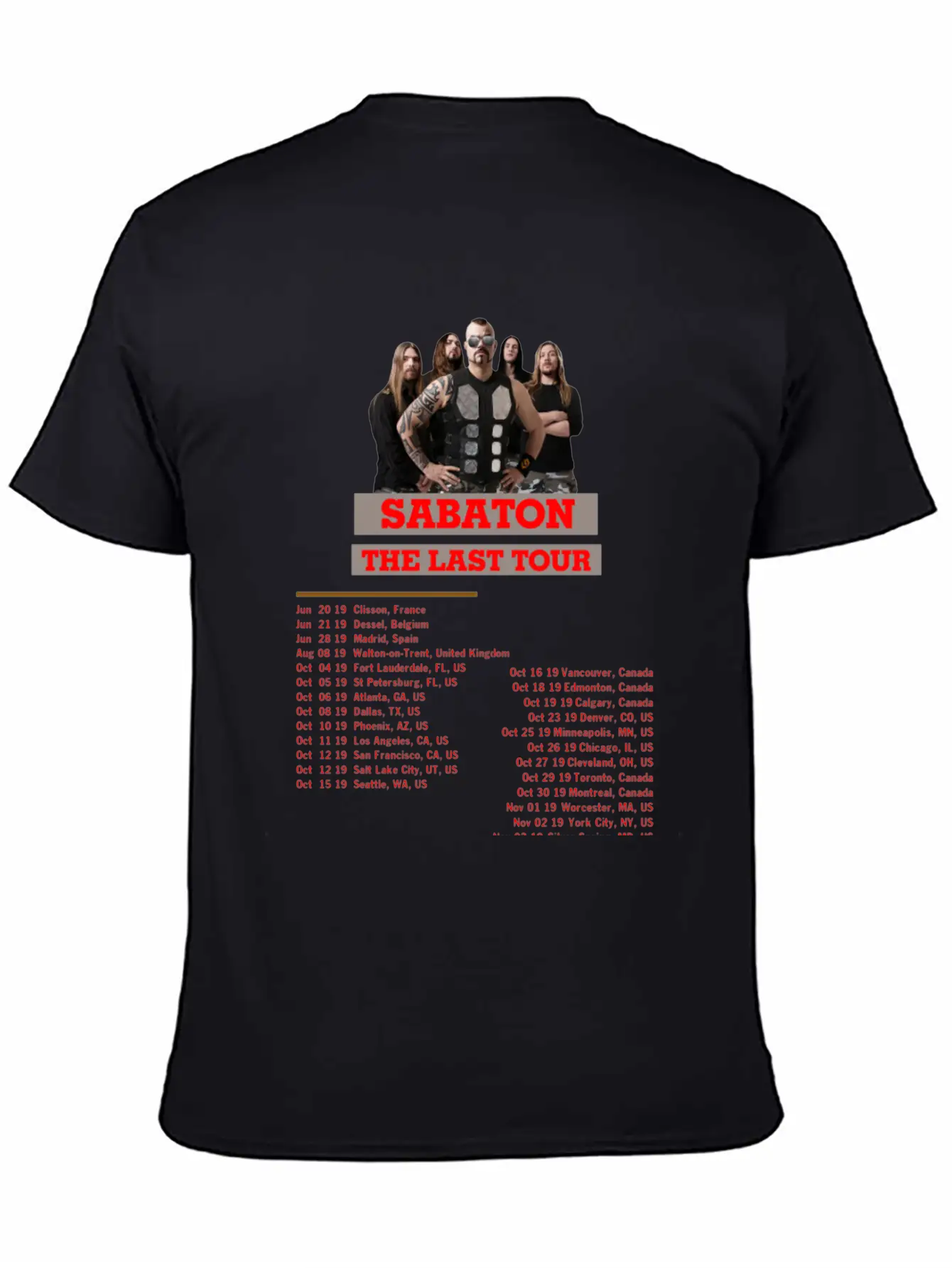 SABATON TOUR 2019 BACK Breathable Soft Cotton T-Shirt – Timeless Casual Look