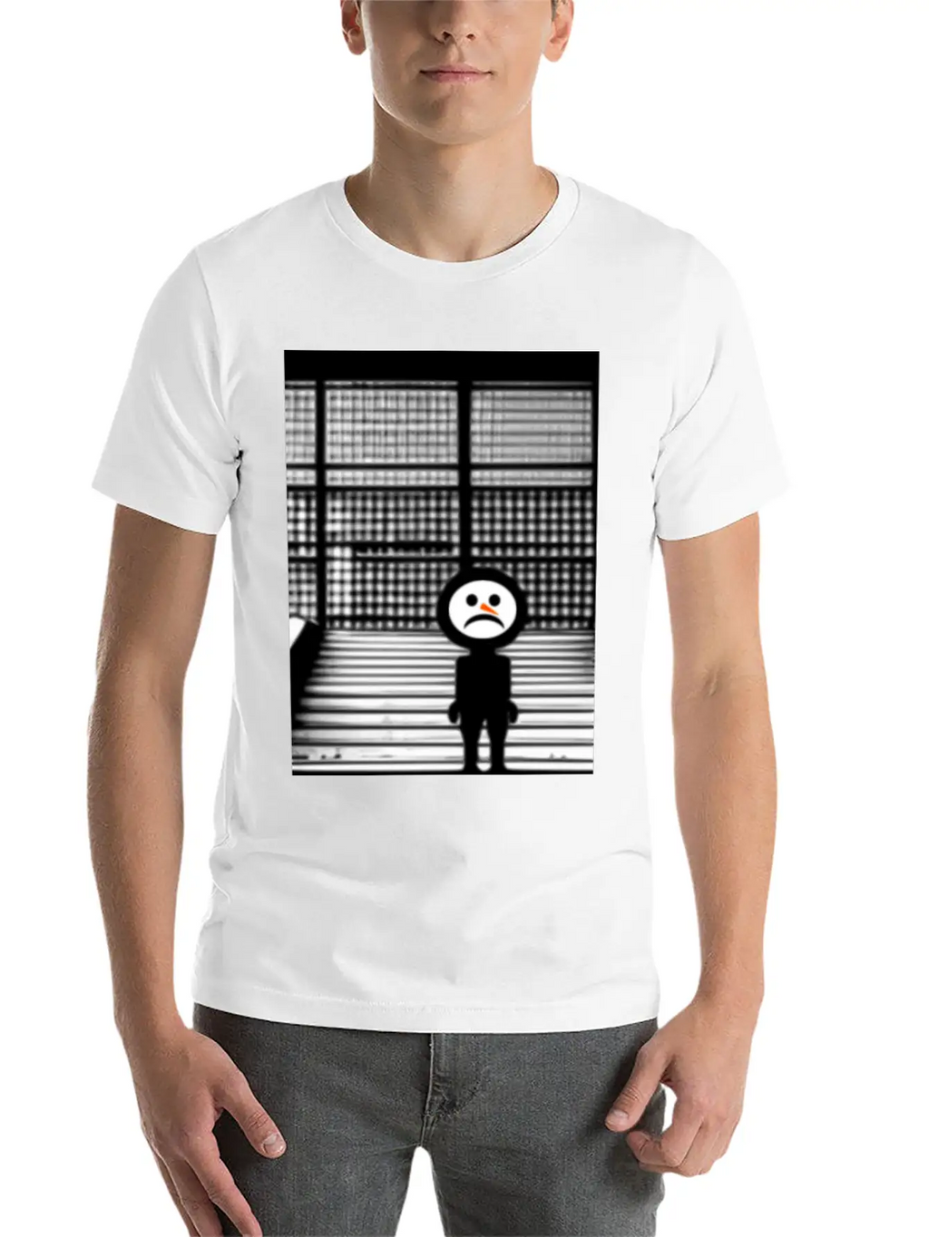 Sad Snowman In Hoodie Standing On The Steps Street Unisex Short Sleeve Soft Cotton T-Shirt – Casual Everyday Wear