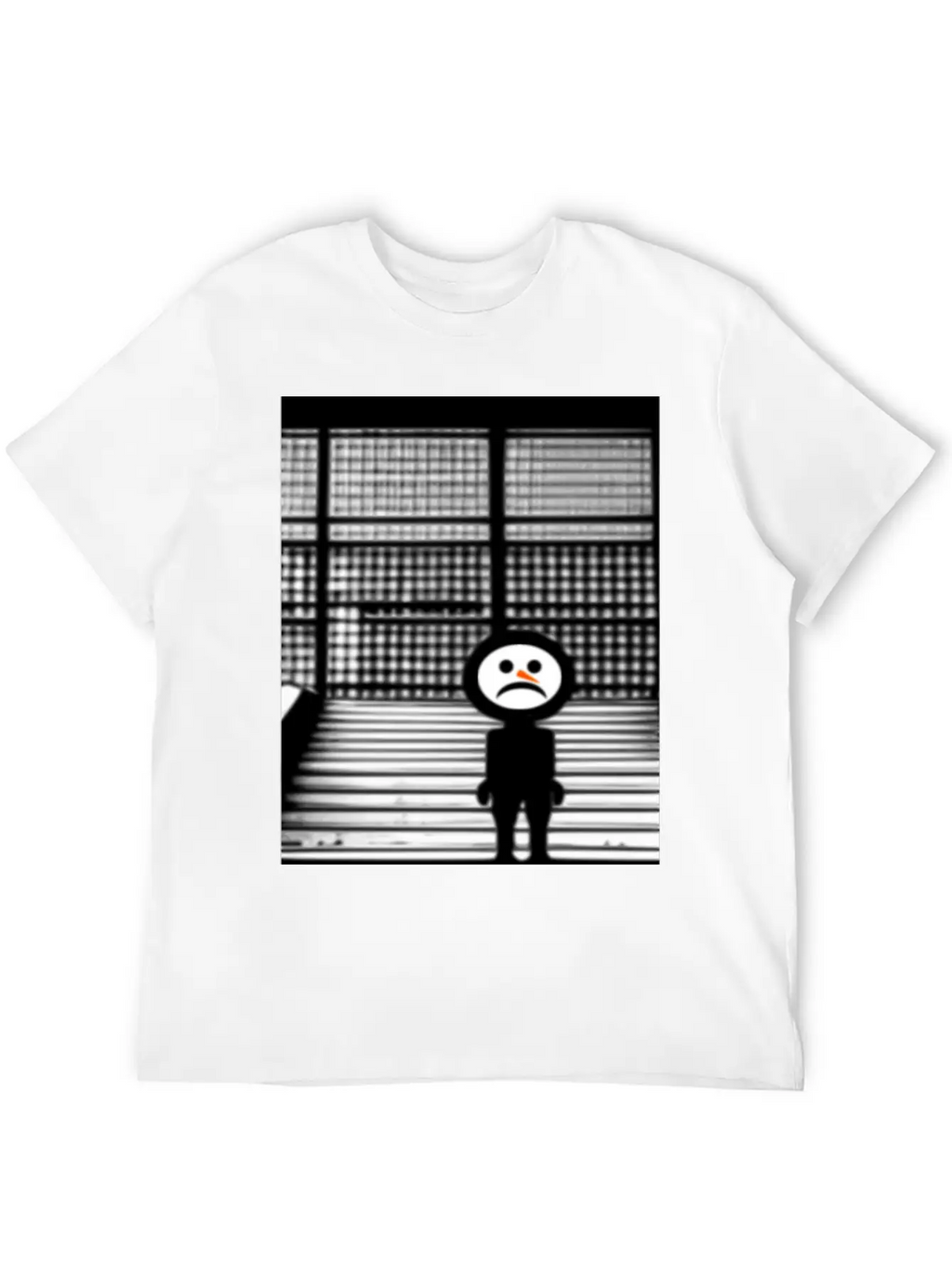 Sad Snowman In Hoodie Standing On The Steps Street Unisex Short Sleeve Soft Cotton T-Shirt – Casual Everyday Wear