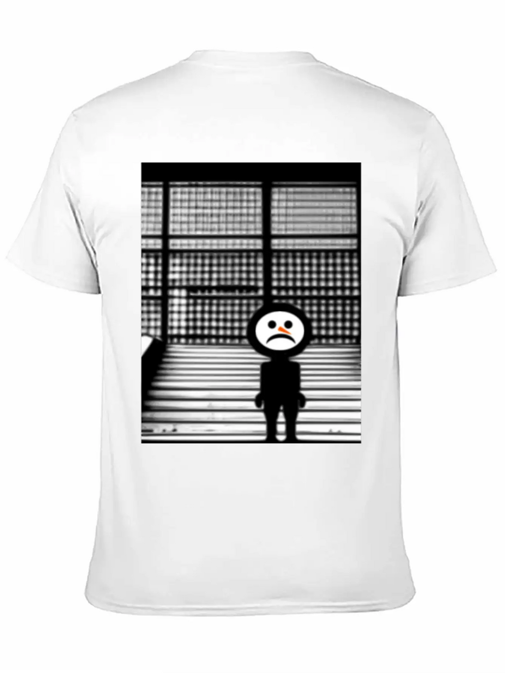 Sad Snowman In Hoodie Standing On The Steps Street Unisex Short Sleeve Soft Cotton T-Shirt – Casual Everyday Wear