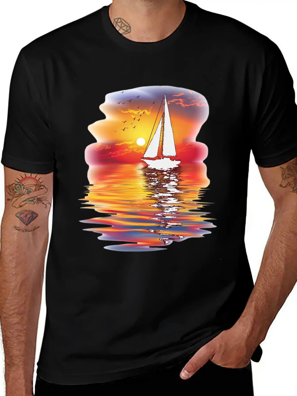 Sail Into The Sunset Reflection Unisex Short Sleeve Soft Cotton T-Shirt – Casual Everyday Wear