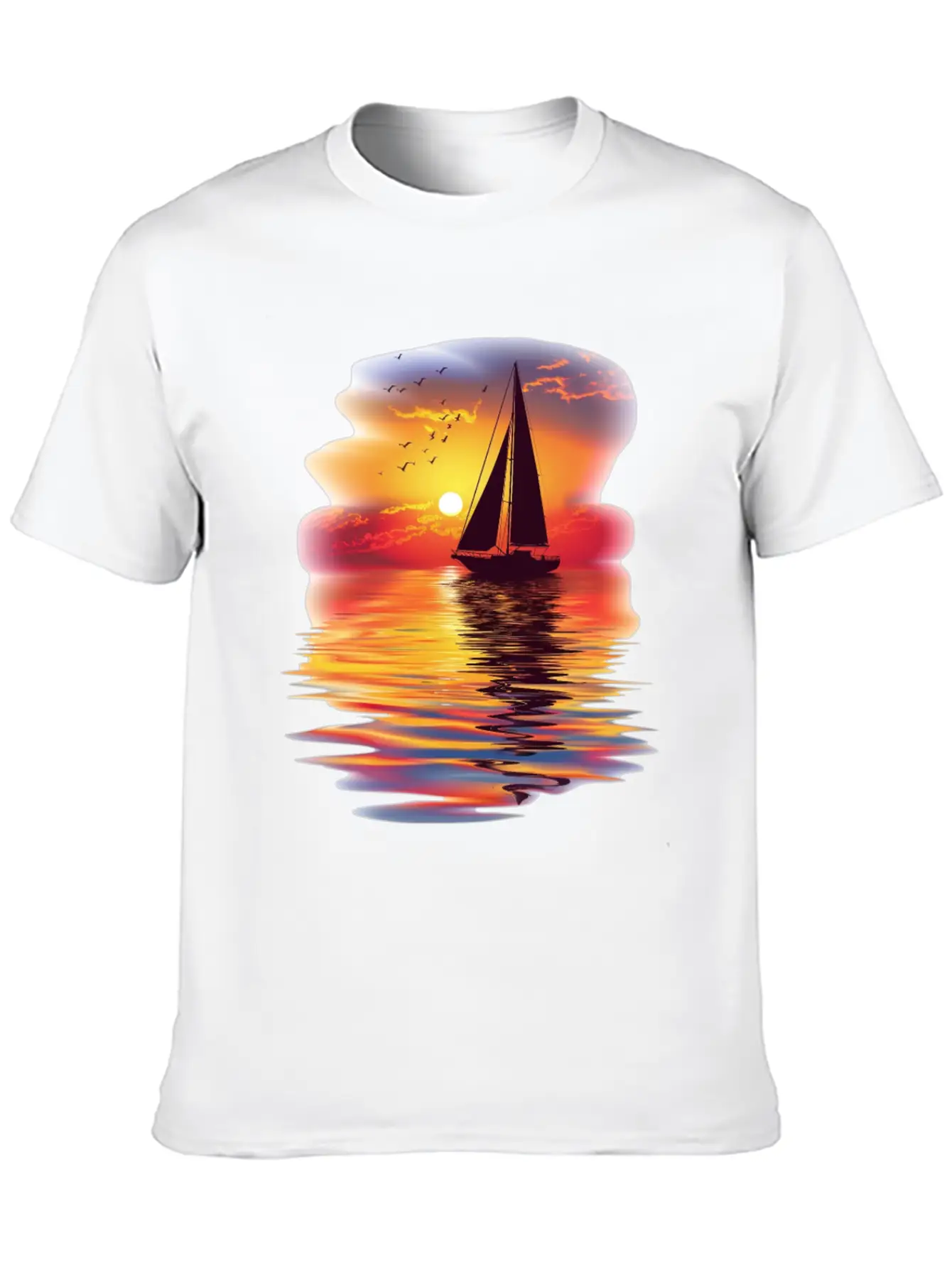 Sail Into The Sunset Reflection Unisex Short Sleeve Soft Cotton T-Shirt – Casual Everyday Wear