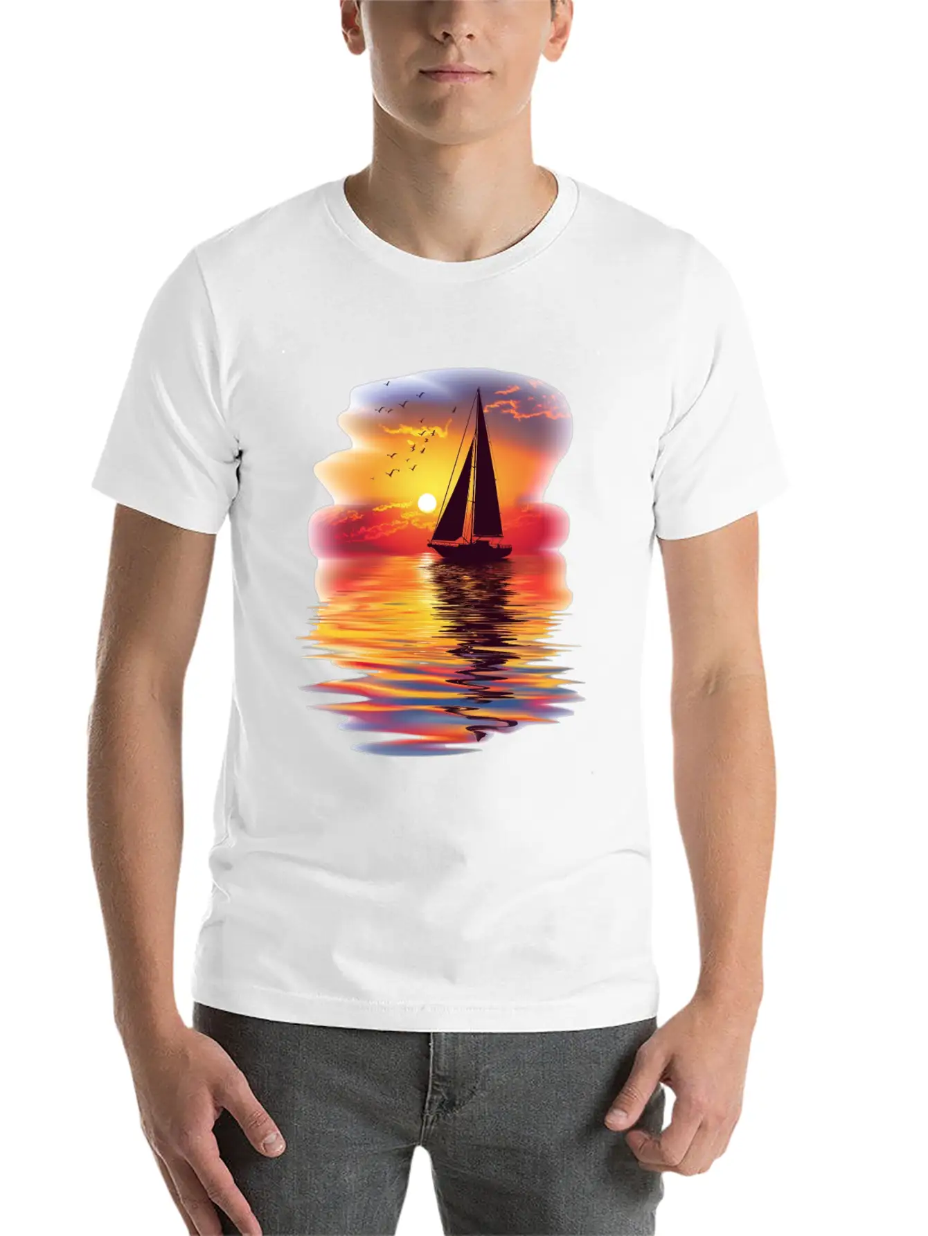 Sail Into The Sunset Reflection Unisex Short Sleeve Soft Cotton T-Shirt – Casual Everyday Wear