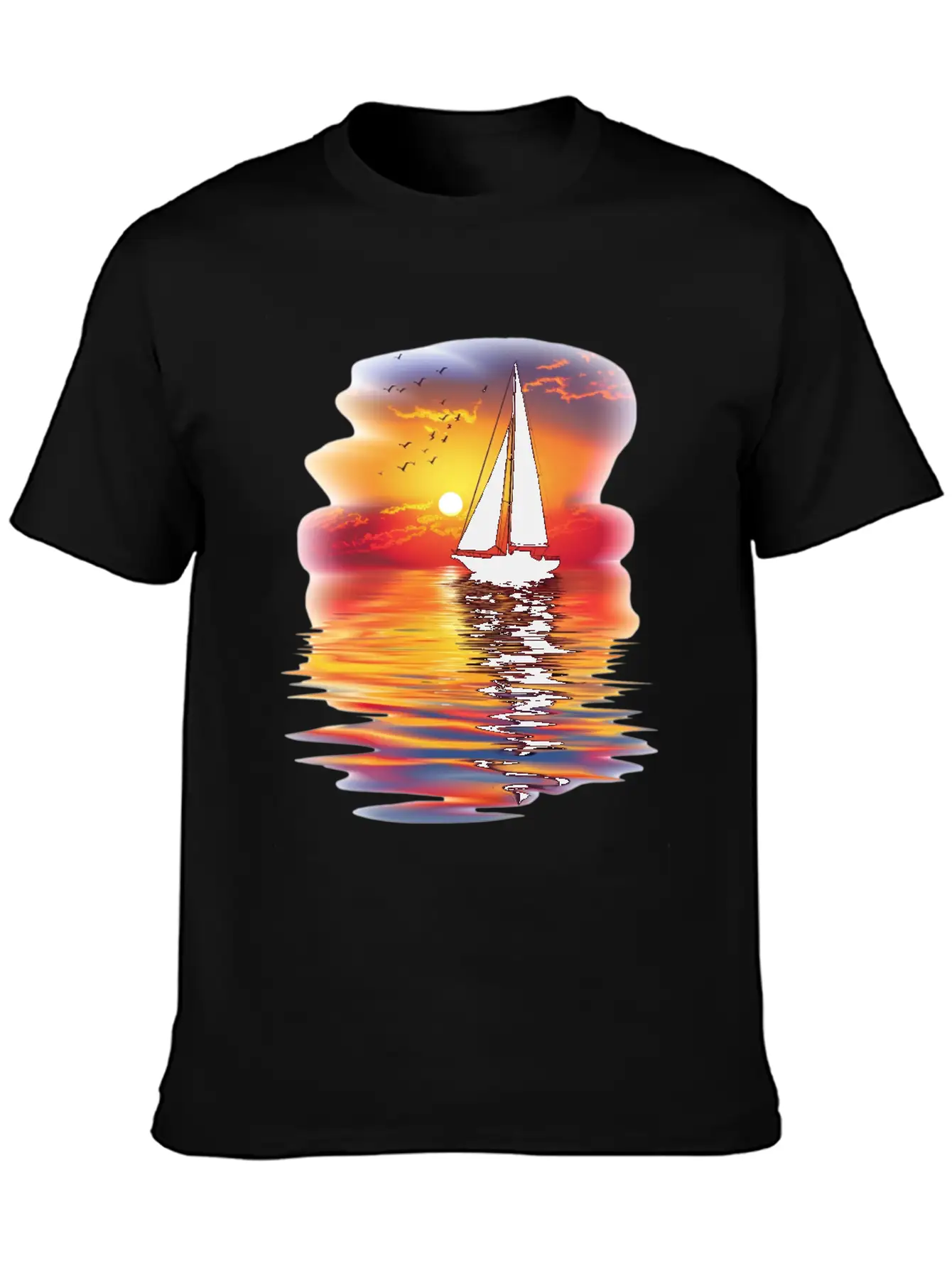 Sail Into The Sunset Reflection Unisex Short Sleeve Soft Cotton T-Shirt – Casual Everyday Wear