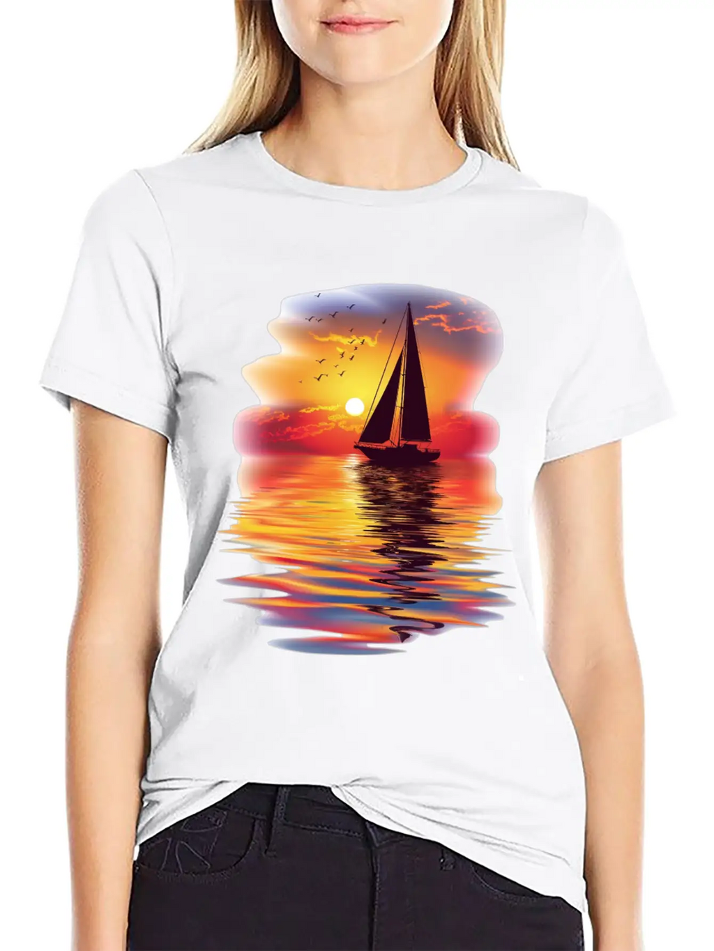 Sail Into The Sunset Reflection Unisex Short Sleeve Soft Cotton T-Shirt – Casual Everyday Wear