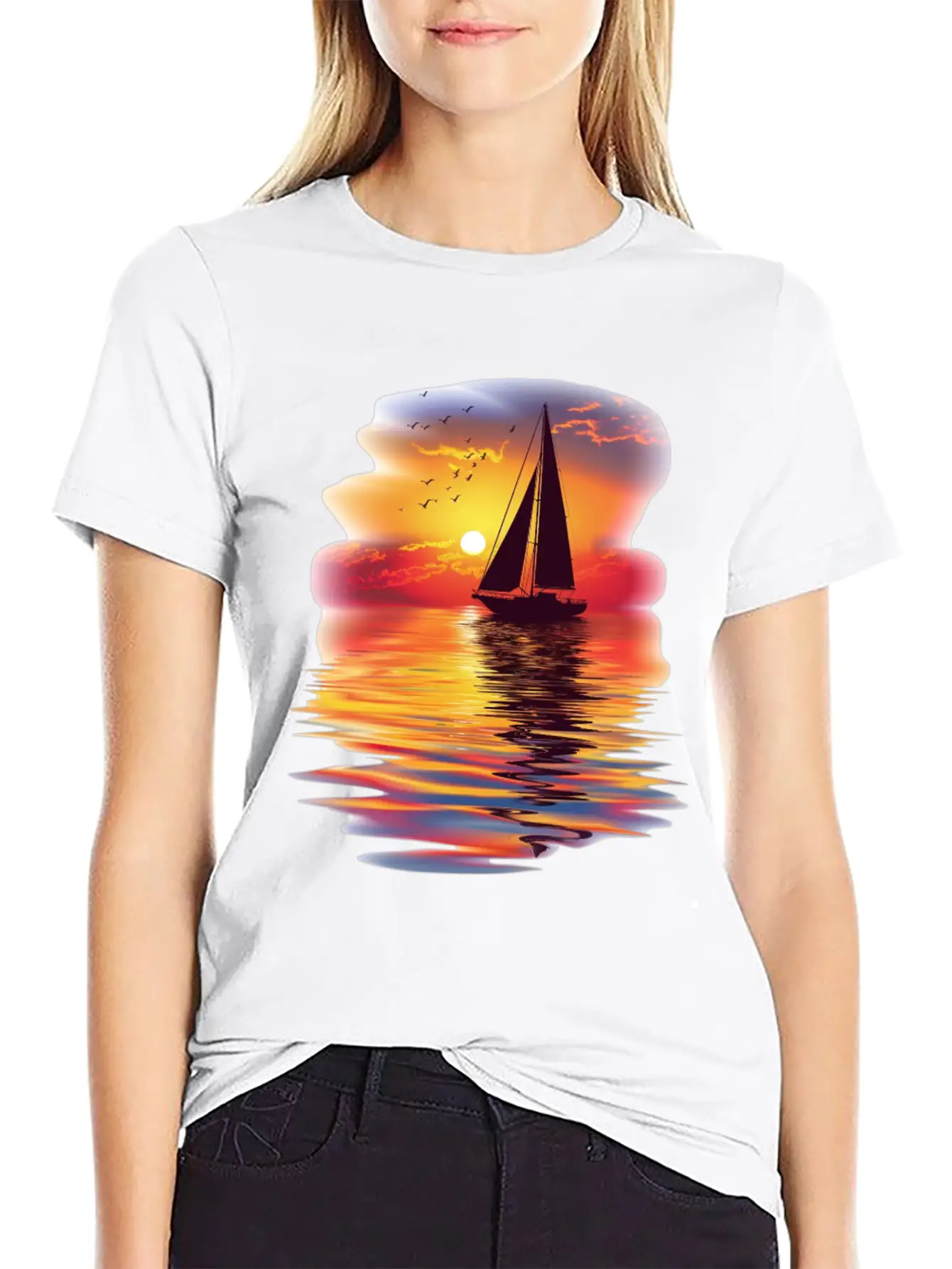 Sail Into The Sunset Reflection Unisex Short Sleeve Soft Cotton T-Shirt – Casual Everyday Wear