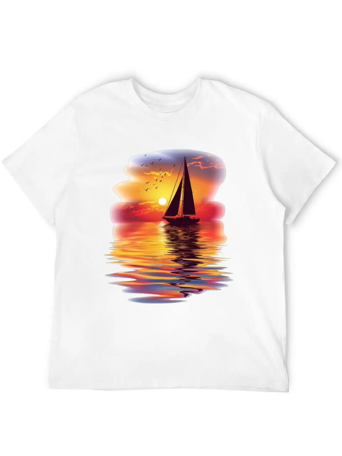 Sail Into The Sunset Reflection Unisex Short Sleeve Soft Cotton T-Shirt – Casual Everyday Wear