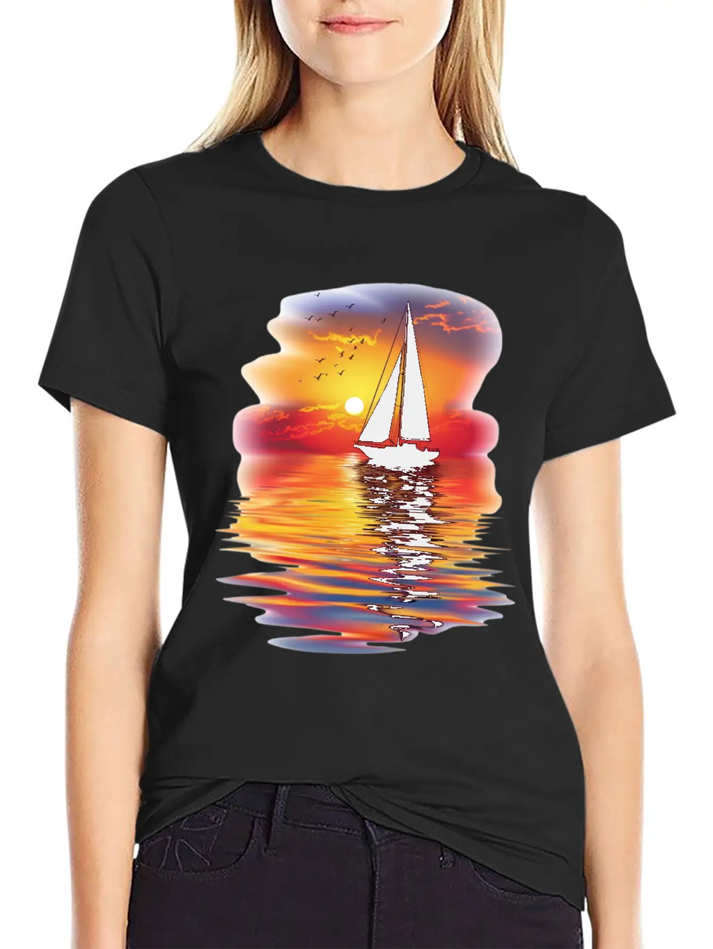 Sail Into The Sunset Reflection Unisex Short Sleeve Soft Cotton T-Shirt – Casual Everyday Wear
