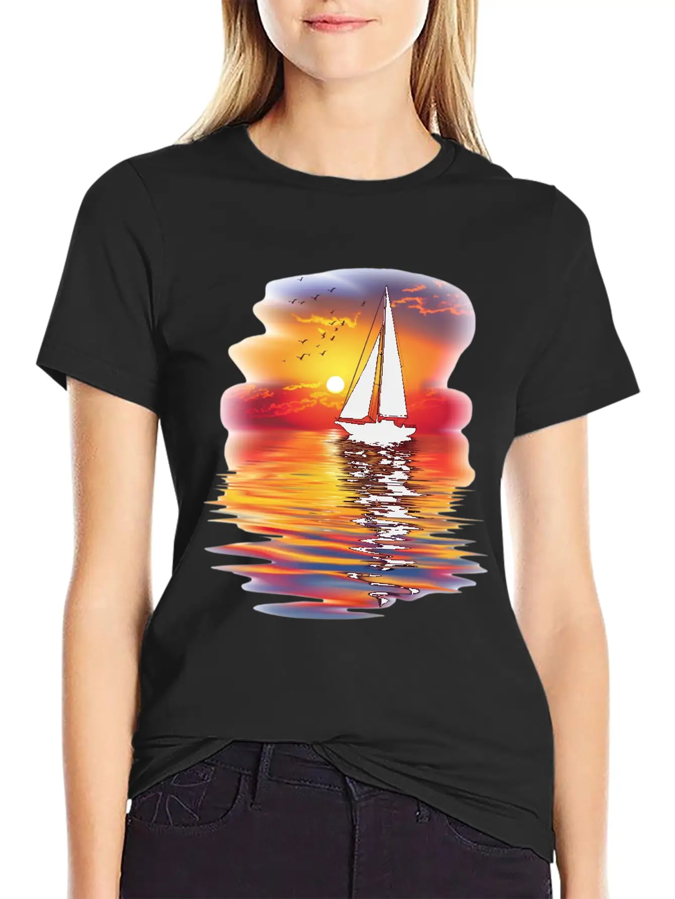 Sail Into The Sunset Reflection Unisex Short Sleeve Soft Cotton T-Shirt – Casual Everyday Wear