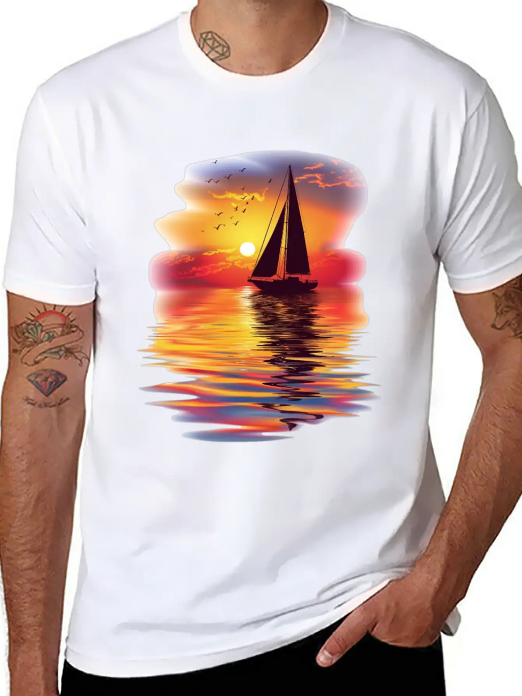 Sail Into The Sunset Reflection Unisex Short Sleeve Soft Cotton T-Shirt – Casual Everyday Wear