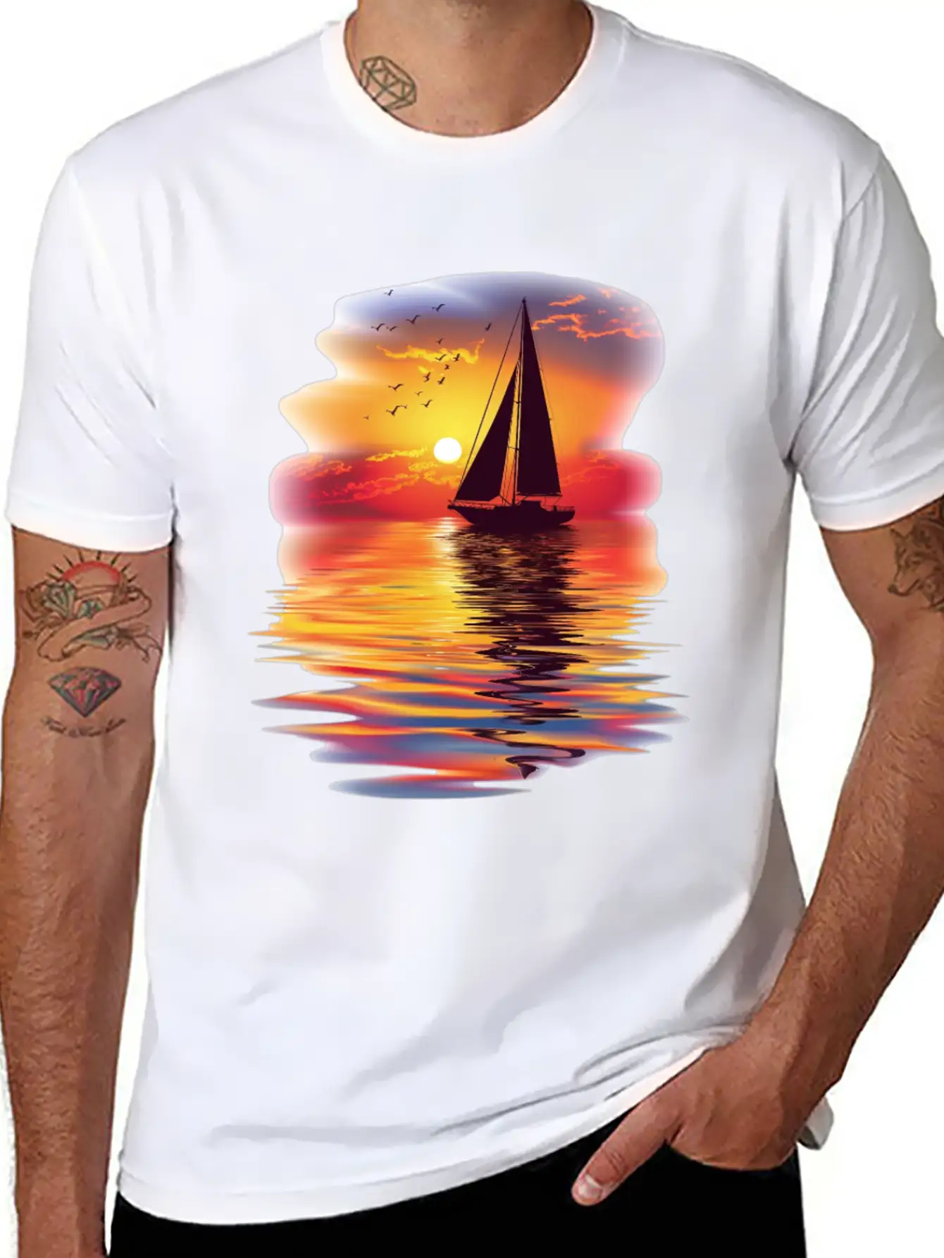 Sail Into The Sunset Reflection Unisex Short Sleeve Soft Cotton T-Shirt – Casual Everyday Wear