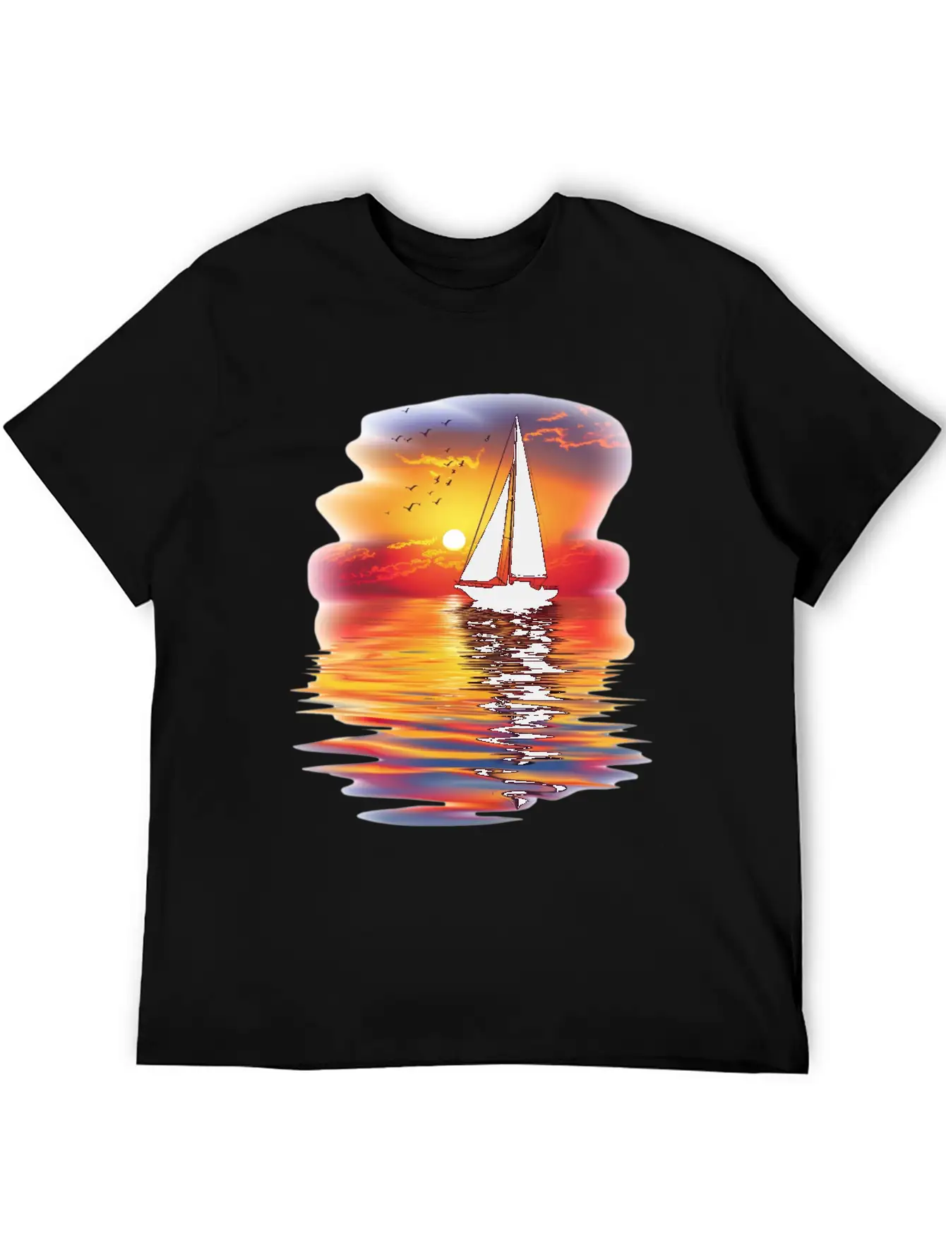 Sail Into The Sunset Reflection Unisex Short Sleeve Soft Cotton T-Shirt – Casual Everyday Wear