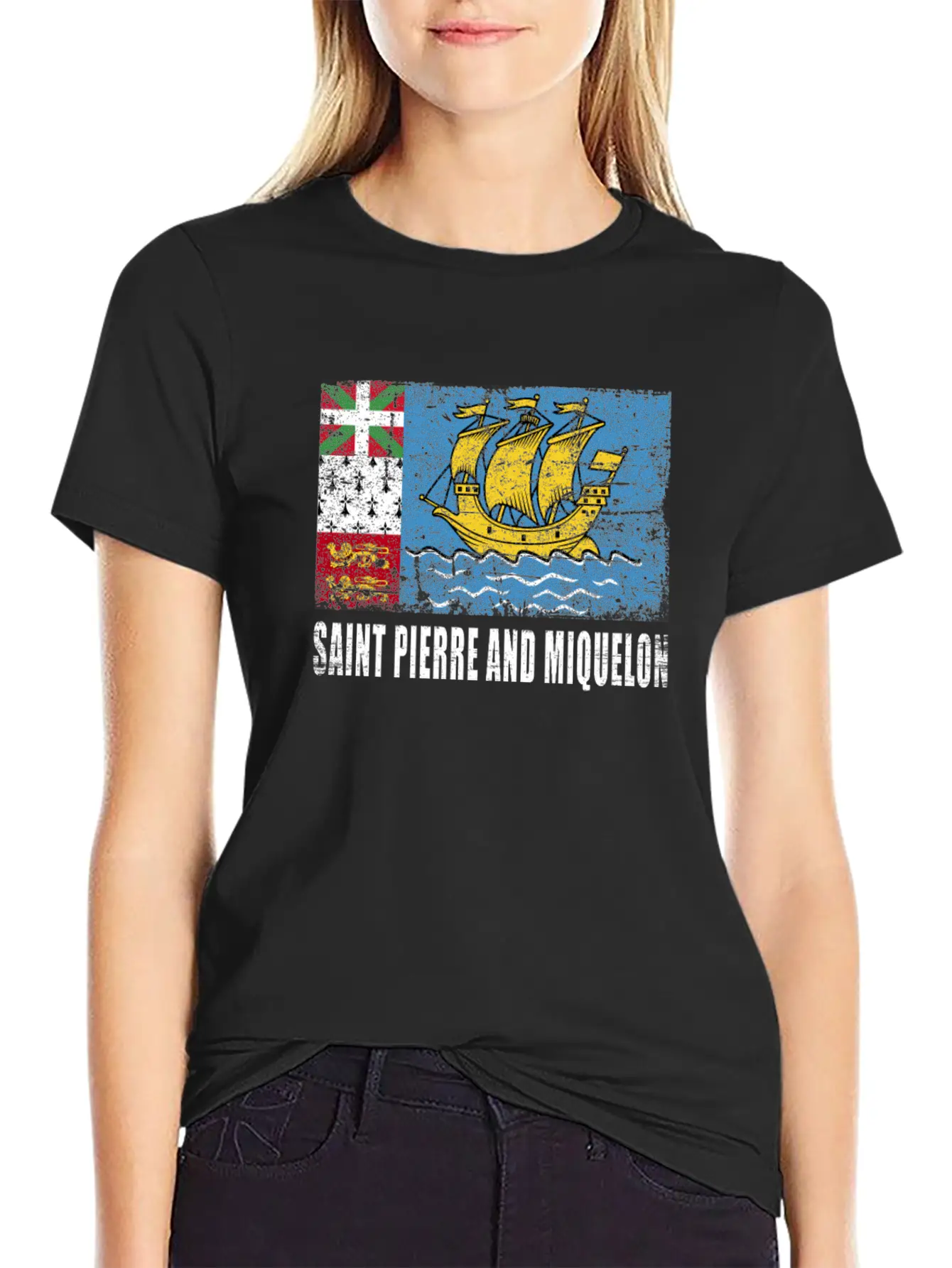 Saint Pierre And Miquelon Flag Breathable Graphic T-Shirt – Perfect For Casual Days