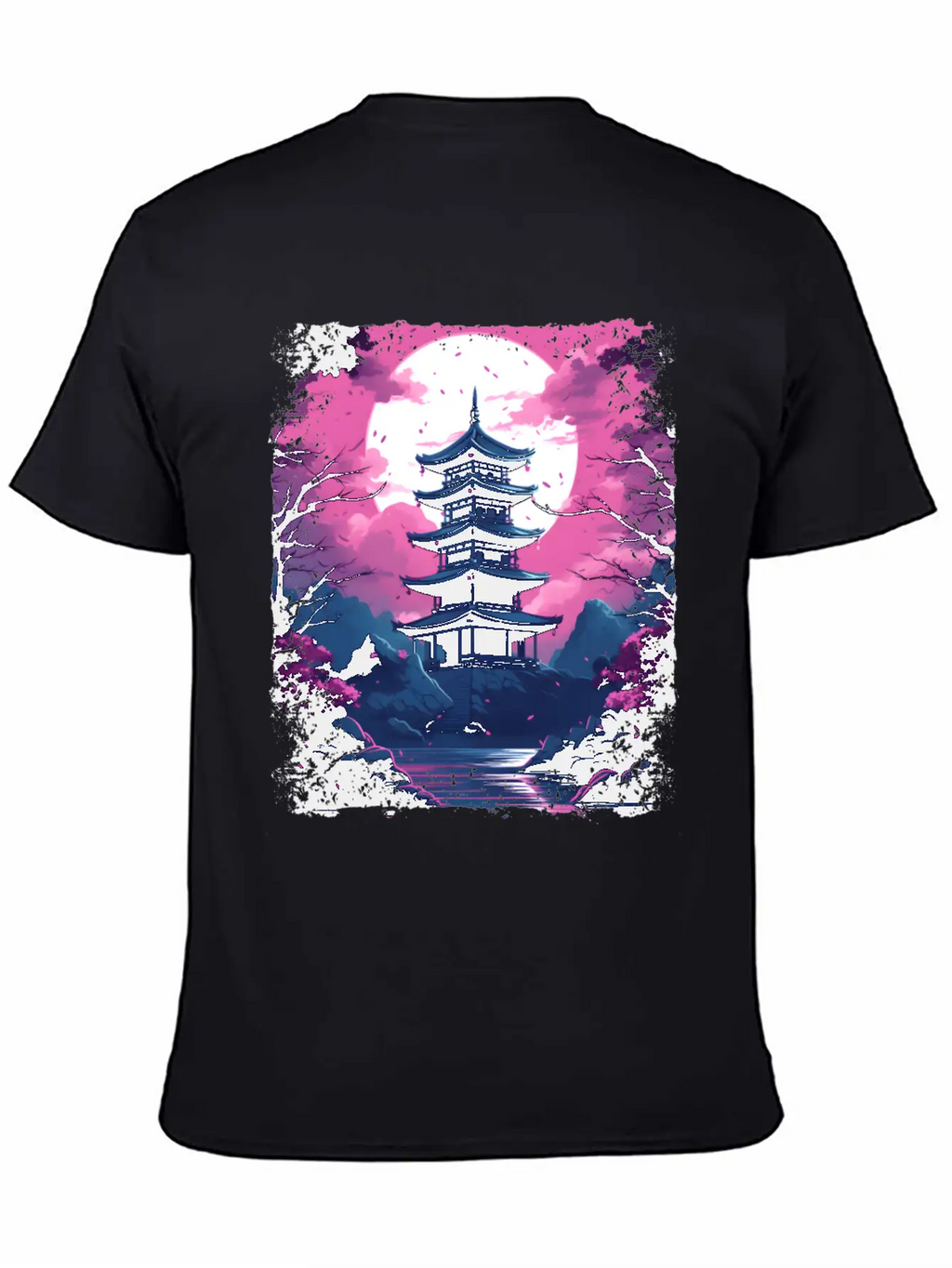 Sakura Cherry Blossom Tree In A Temple Vaporwave Unisex Casual T-Shirt – Clean Design For Daily Comfort
