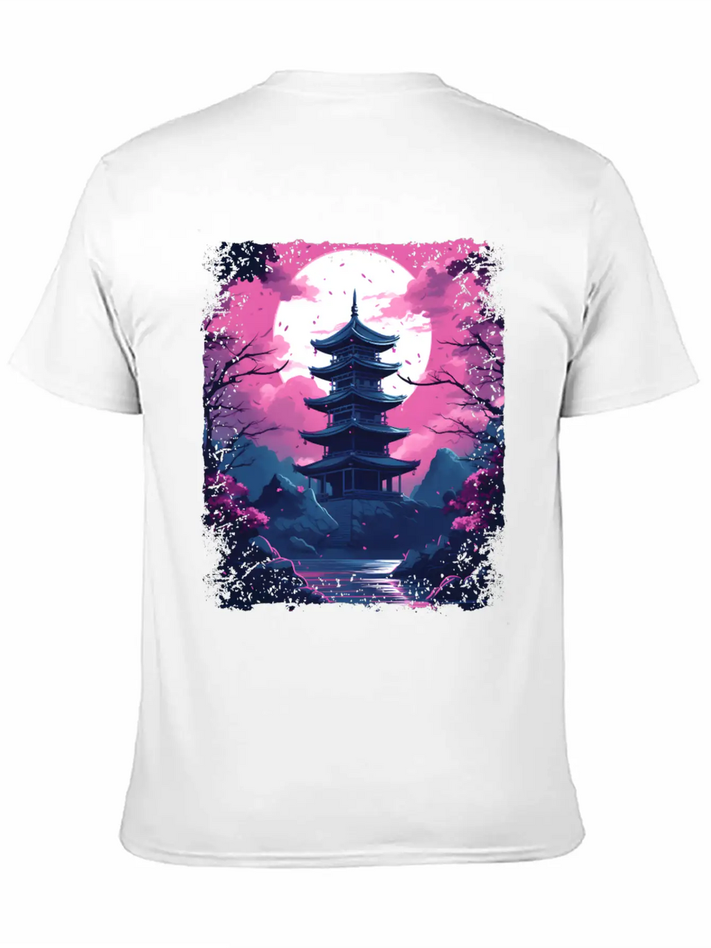 Sakura Cherry Blossom Tree In A Temple Vaporwave Unisex Casual T-Shirt – Clean Design For Daily Comfort